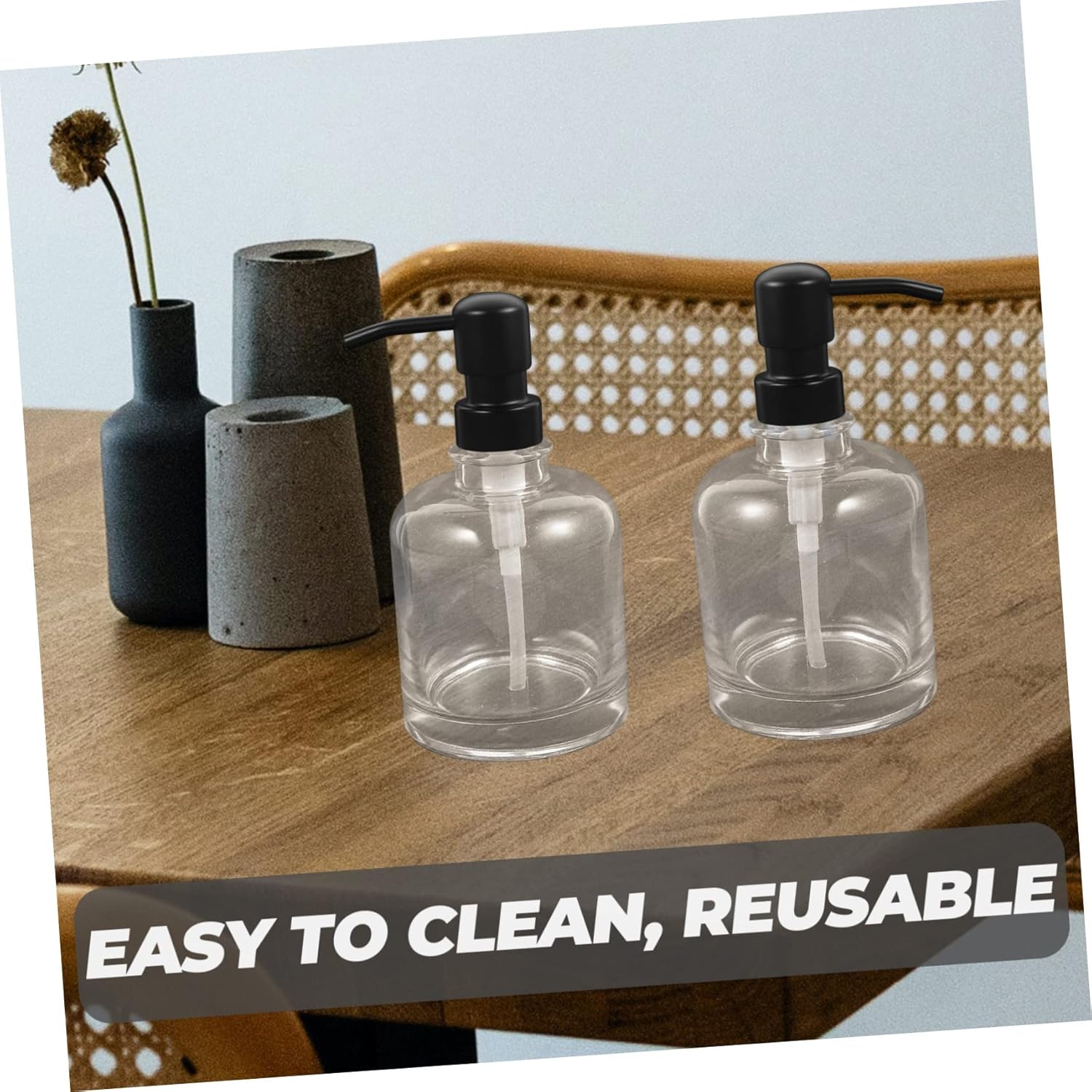 2Pcs Soap Dispenser Refillable Lotion Bottles with Pump for Bathroom Kitchen and Travel Elegant Design