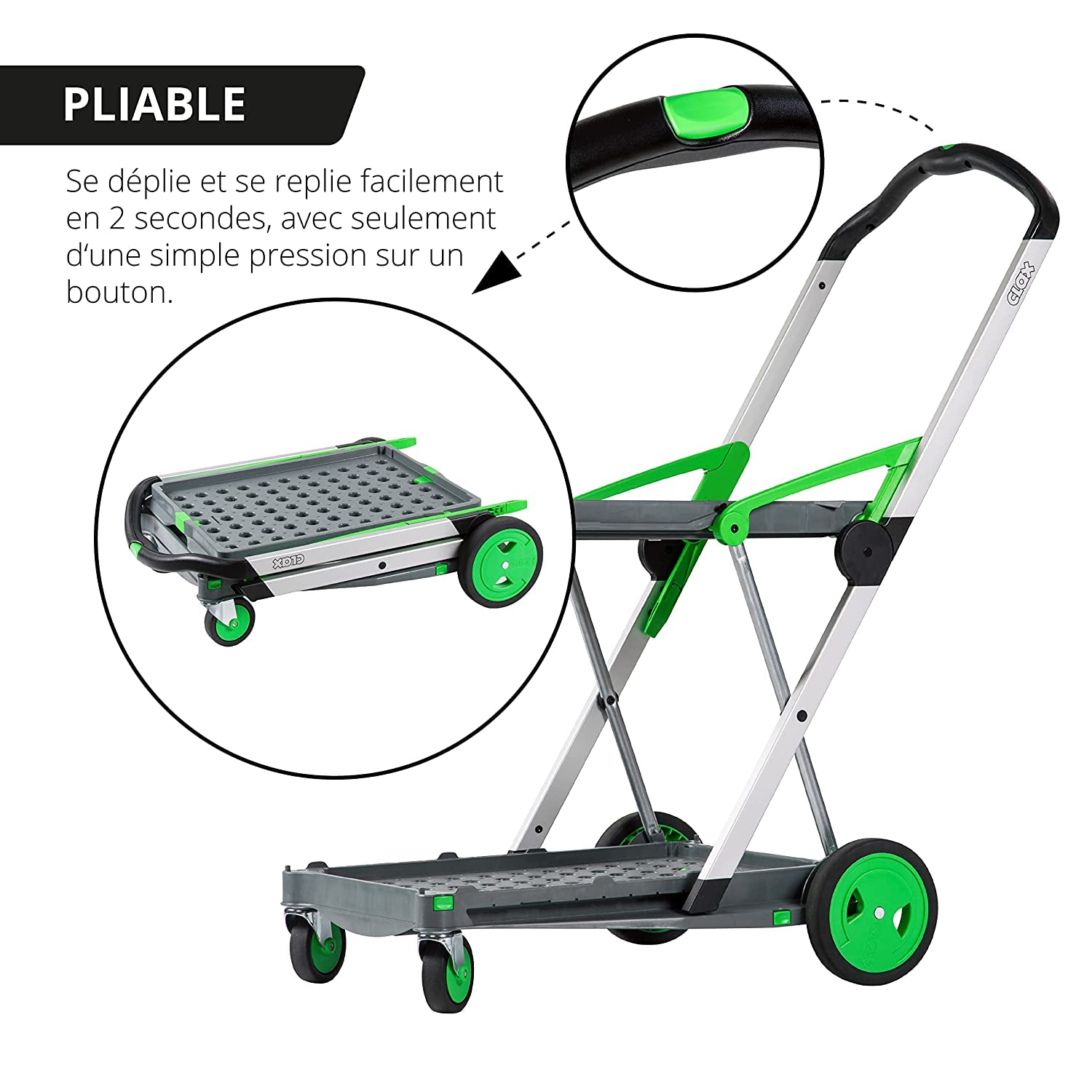CLAX® Chariot à Main | Chariot de Transport | boîte Pliante Incluse | Vert
