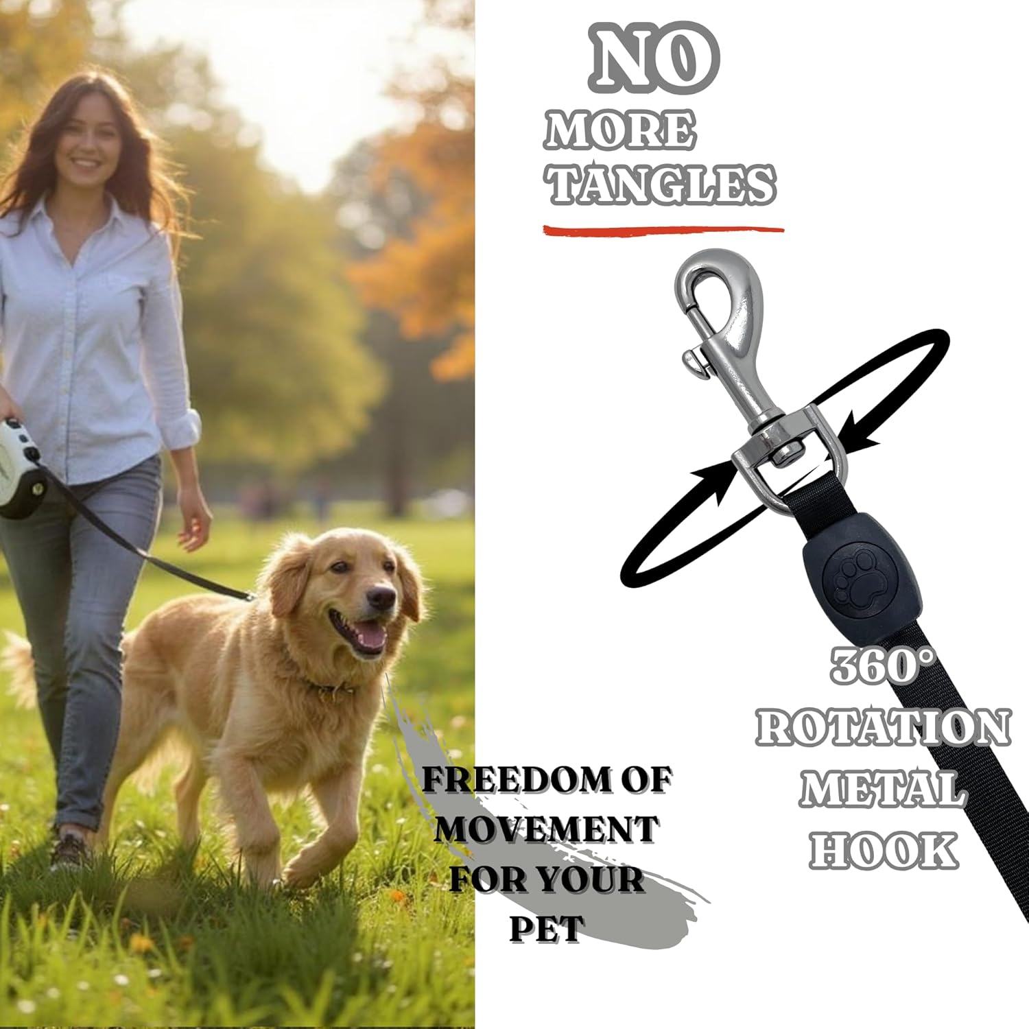 BoldPet® Retractable Dog Leash with LED Flashlight -16 Ft Tangle-Free Long Leash- Anti-Slip Grip-Dog Leashes for Large Dogs Heavy Duty up to 75 Lbs- One Handed Brake -Retractable Dog Leash with Light