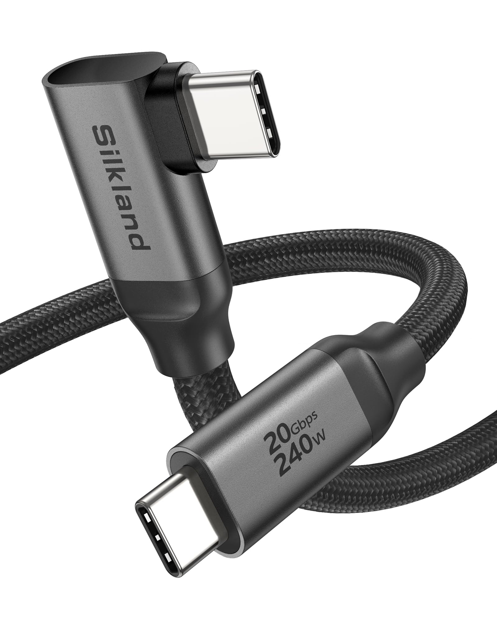 Silkland USB C 3.2 Gen2×2 Kabel 90 Grad, 20Gbps Datenkabel USB C auf USB C Kabel Winkel, 240W 48V/5A PD3.1 Lade-, 5K@60Hz 4K@144Hz Videokabel
