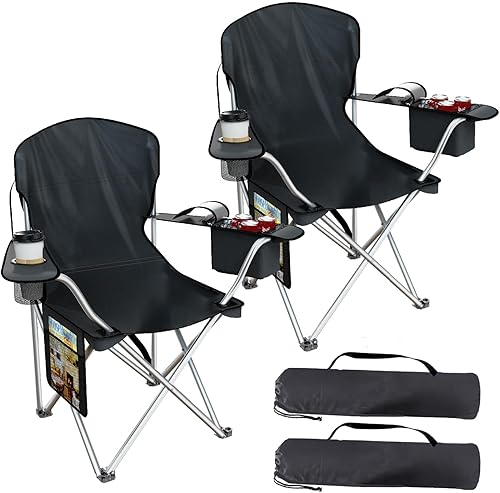 Sillas plegables de camping Oxford 600D, silla portátil para exteriores con bolsa refrigeradora, portavasos y bolsillo de almacenamiento para