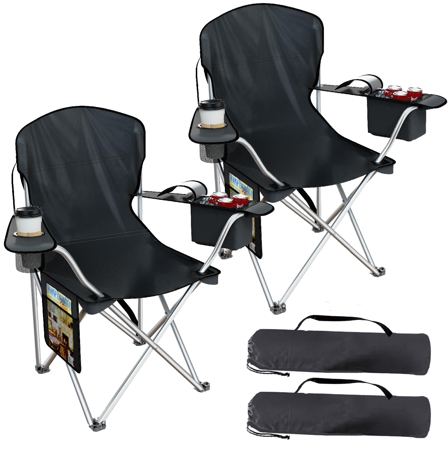 VTOY Folding Camping Chairs Durable 600D Oxford, Portable Outdoor Chair with Cooler Pouch, Cup Holder & Storage Pocket for Camping, Beach, Fishing