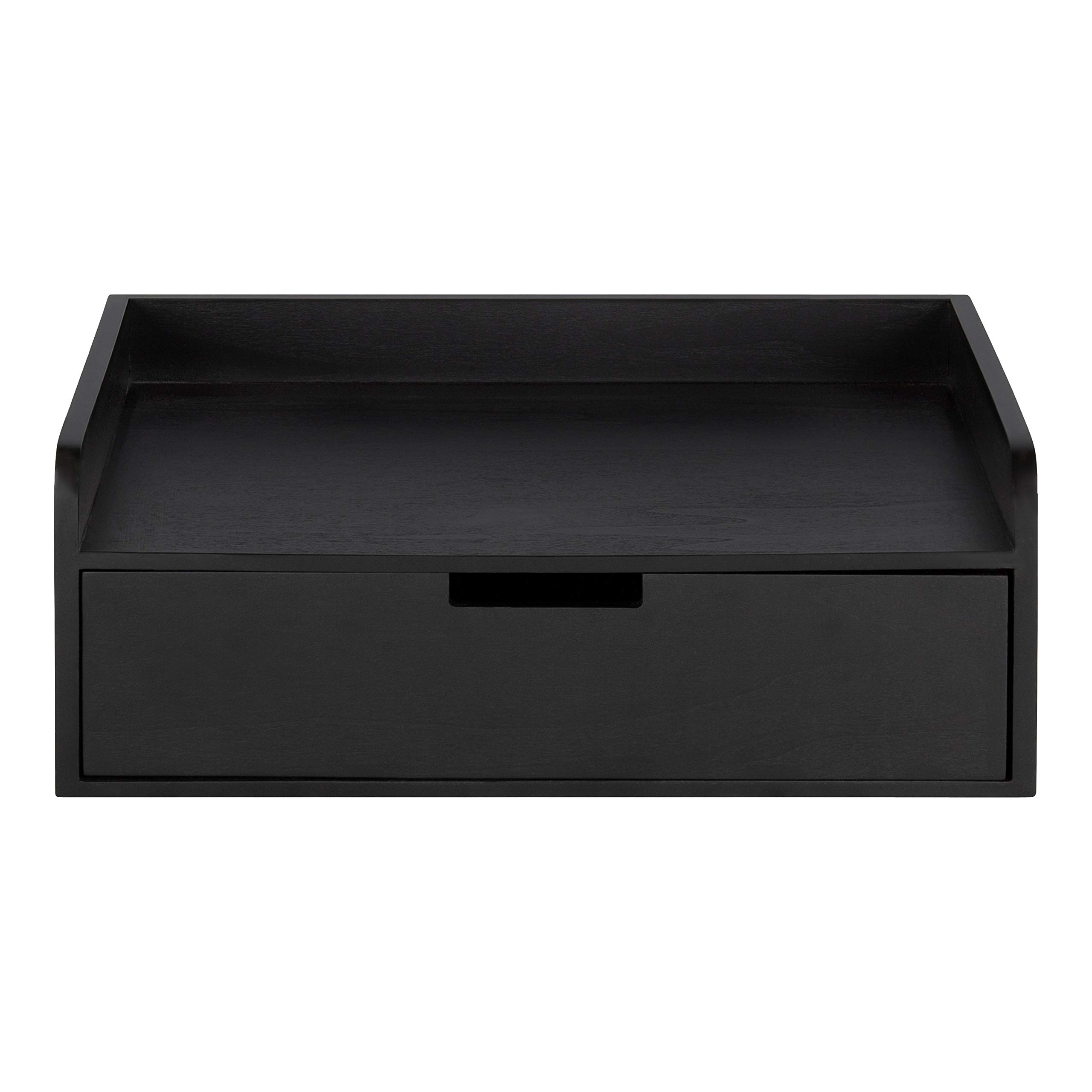Kate and Laurel Kitt Modern Floating Wall Shelf Side Table with Drawer, 18" x 12" x 6.5", Black