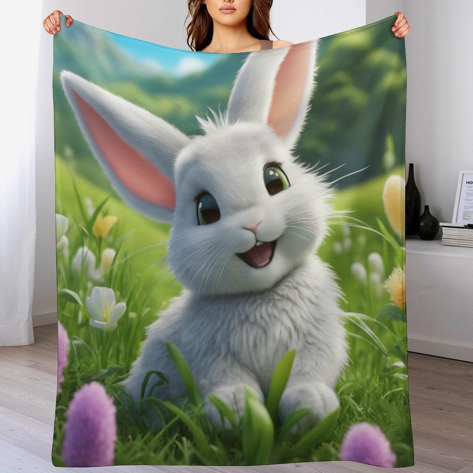Plaid polaire lapin mignon couverture douce cadeau pour lit d'enfant 130x150