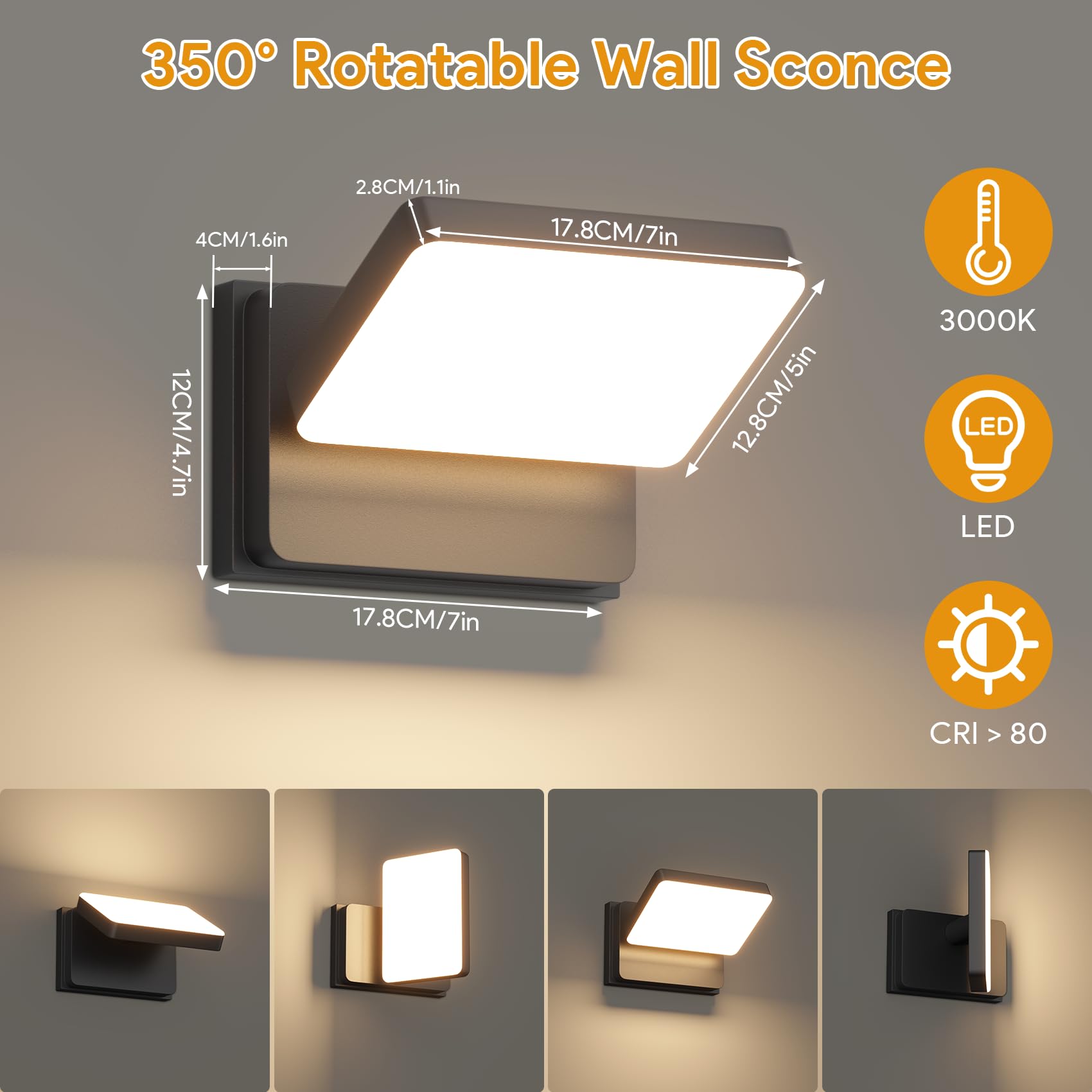 Klighten Aplique pared exterior LED 30W IP65 3000K orientable Balcon/Terraza Antracita