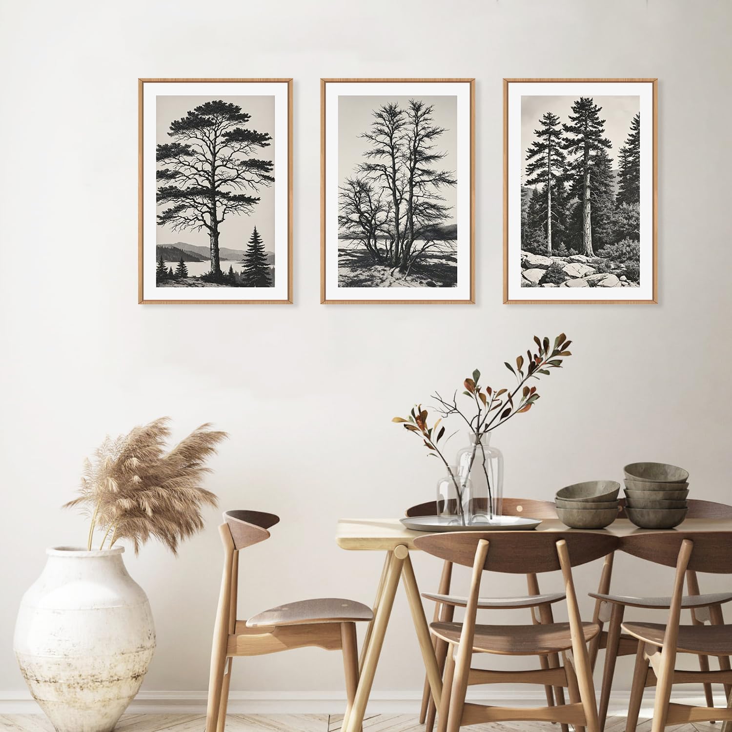 Amazon.com: LHIUEM Large Vintage Sketch Tree Framed Wall Art Set