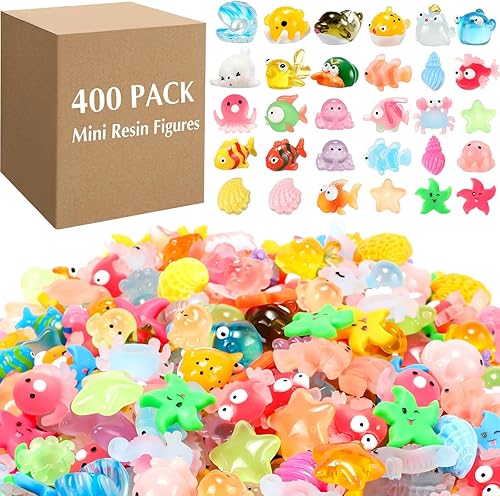 Barydat 400 piezas de mini figuras de animales de resina a granel para bromas, esconderse, manualidades, juguetes en miniatura de resina pequeña,
