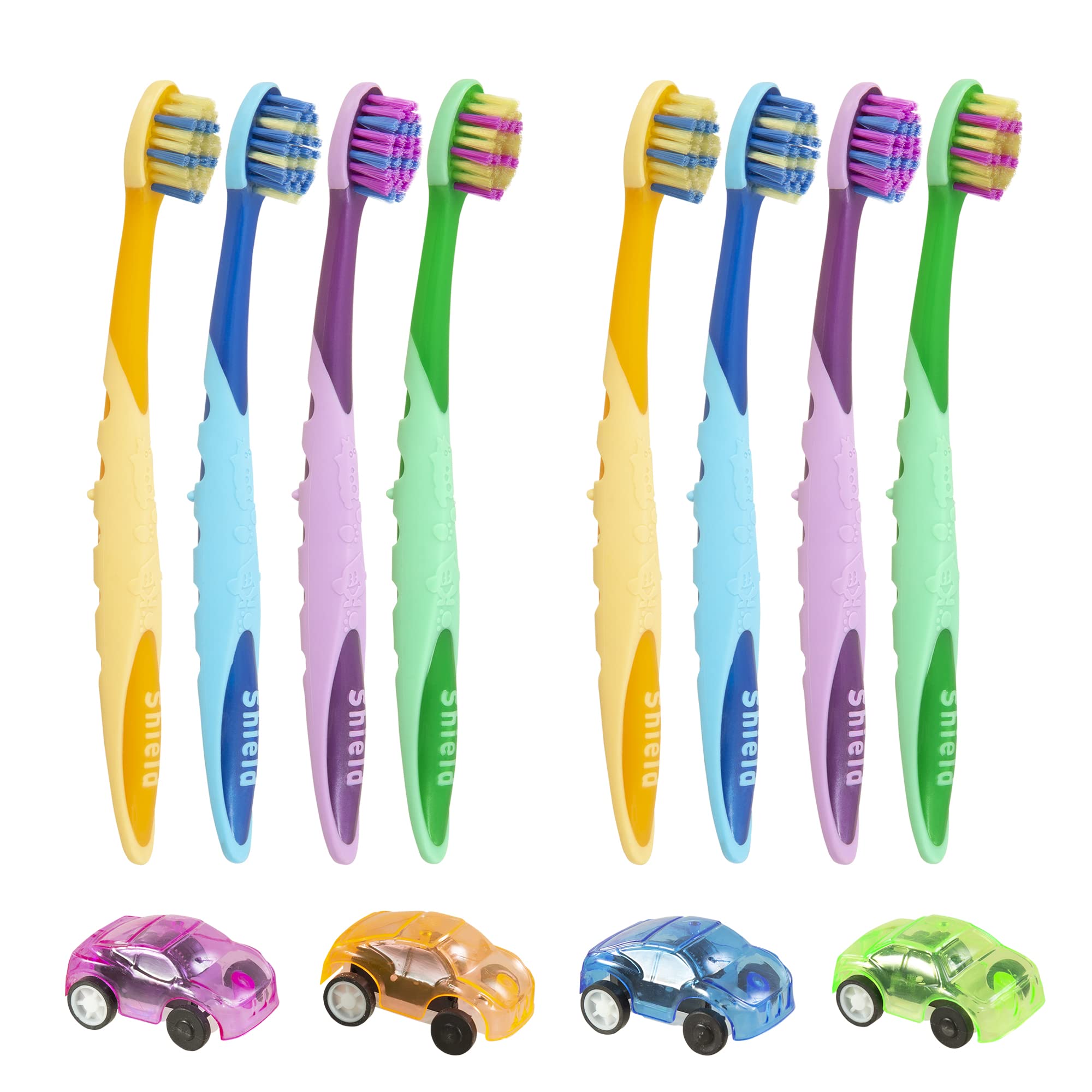Hippo Toothbrush with Versatile Grip and Playful Design for Kids’ Oral Care - Super Soft Bristles, Kids - in 4 Colors, 8 Count (Pack of 1)