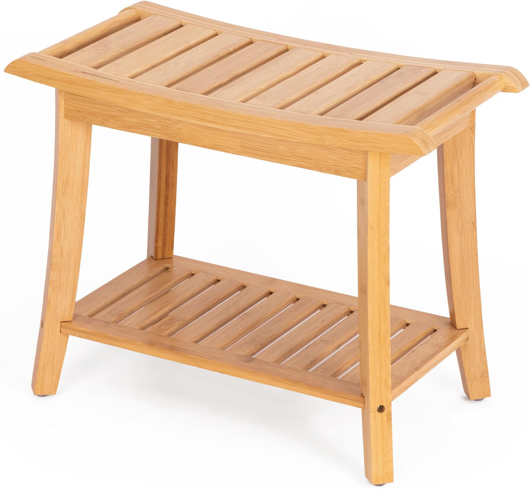 Bamboo Shower Bench Inside Shower Stool with Storage Shelf, Spa Bath Chair for Bathroom, Seat or Organizer for Living Room, Bedroom and Garden - Great for All Ages Unisex Elderly (Large, Natural)