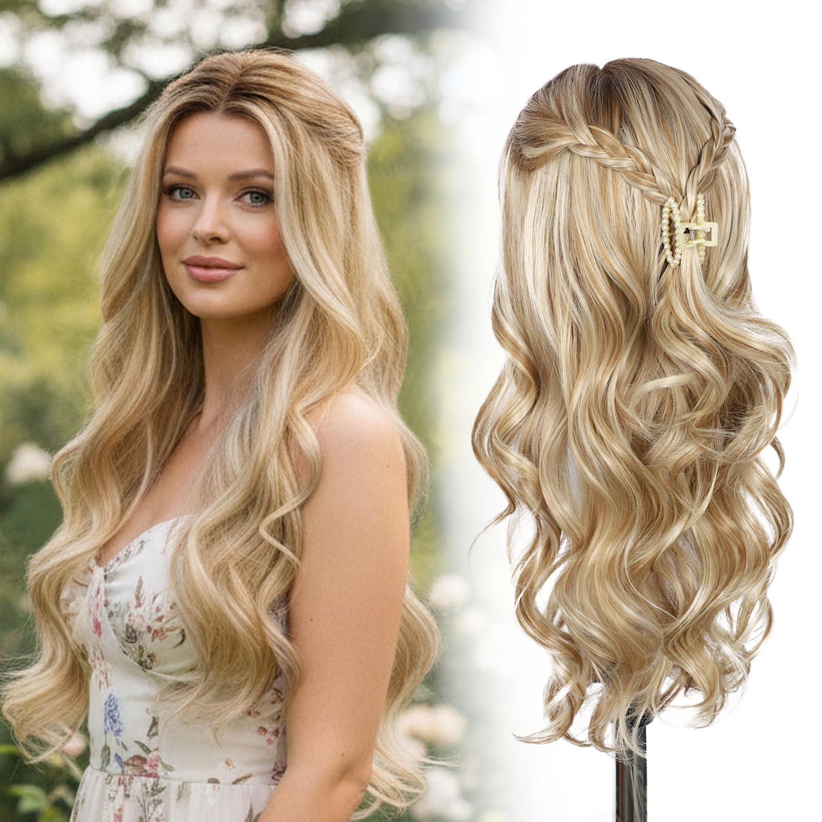 Sapphirewigs Blond peruka z koronką na przodzie 13x4 Syntetyczne peruki Body Wave Mix Blond Lace Front włosy z wypłukanymi włoskami Do noszenia na co dzień Impreza Randka Boże Narodzenie 56 cm