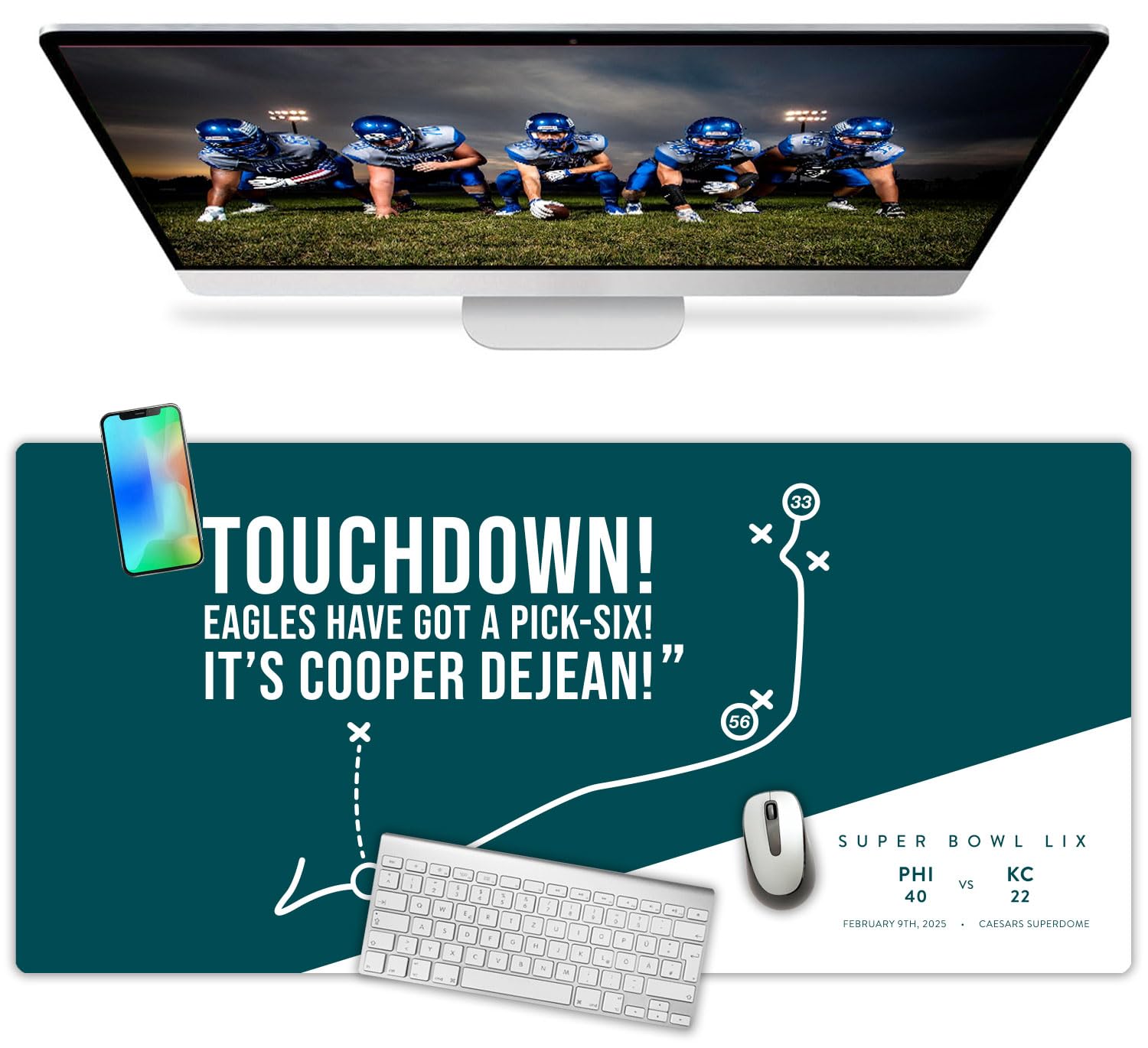 French KOKO Large Philadelphia Desk Mat for Desktop – XL Desk Pad Mat with Smooth Surface, Green Football Theme Office Decor, Man Cave Accessory, Men Gifts & Game Day Gift