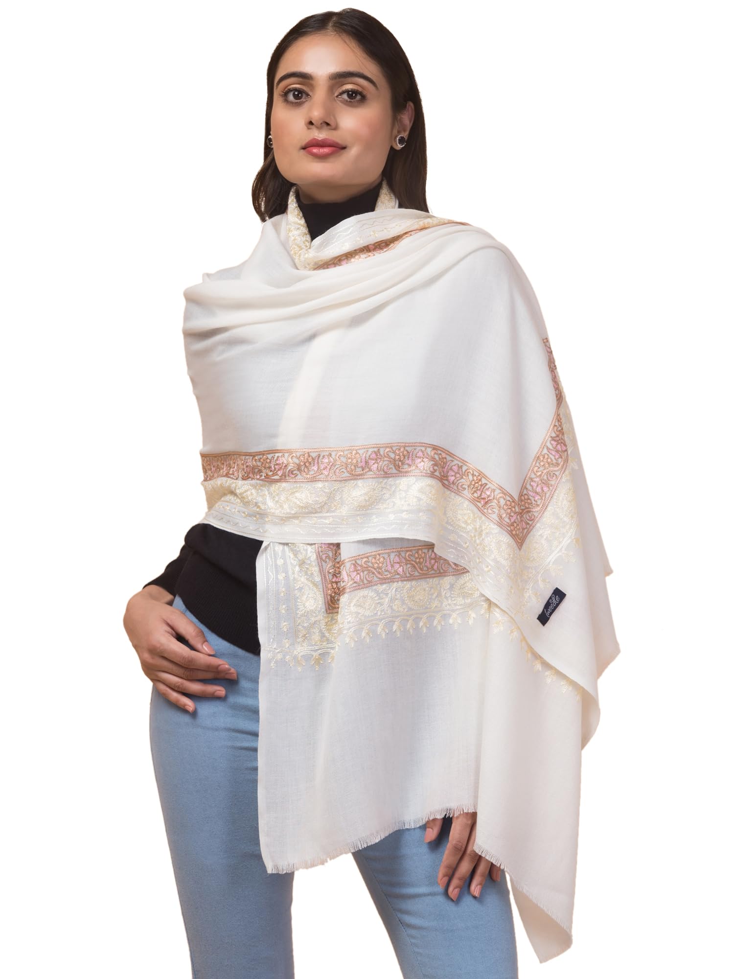 tweedle Fine Wool Embroidered Stole/Shawl for Women, Pashmina Feel scarf for Ladies, Size -28x80-picture-26