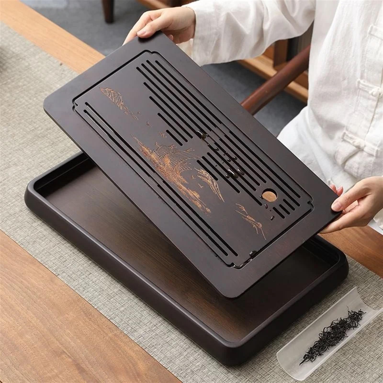 Bandeja Bandeja de té de Madera for Ceremonia del té, Bandeja de Mesa de té, decoración de Mesa de té, Bandeja de Almacenamiento, Juego de té y café(38x24x4cm)