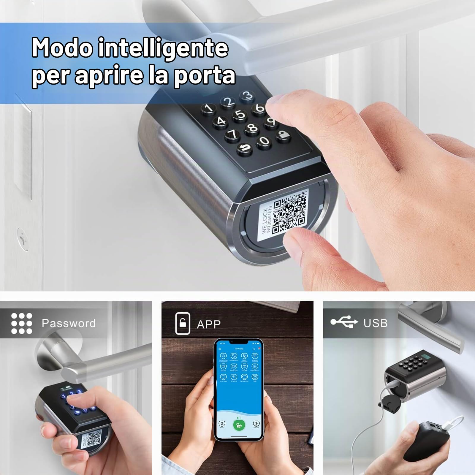 WELCOK Serratura Intelligente con Combinazione, Sblocco Bluetooth & APP, Serratura Elettronica Universale per Porte Interne Spessore 50-100 mm, Installazione Semplice, per Casa, Ufficio