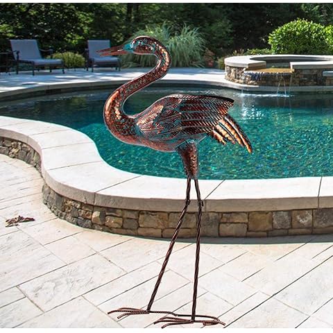 Natelf Garden Crane Statues for Outdoor, Standing Patina Heron Decoy Yard Sculptures, Metal Bird Art Ornaments for Patio Lawn Pond Backyard Decorations Cover