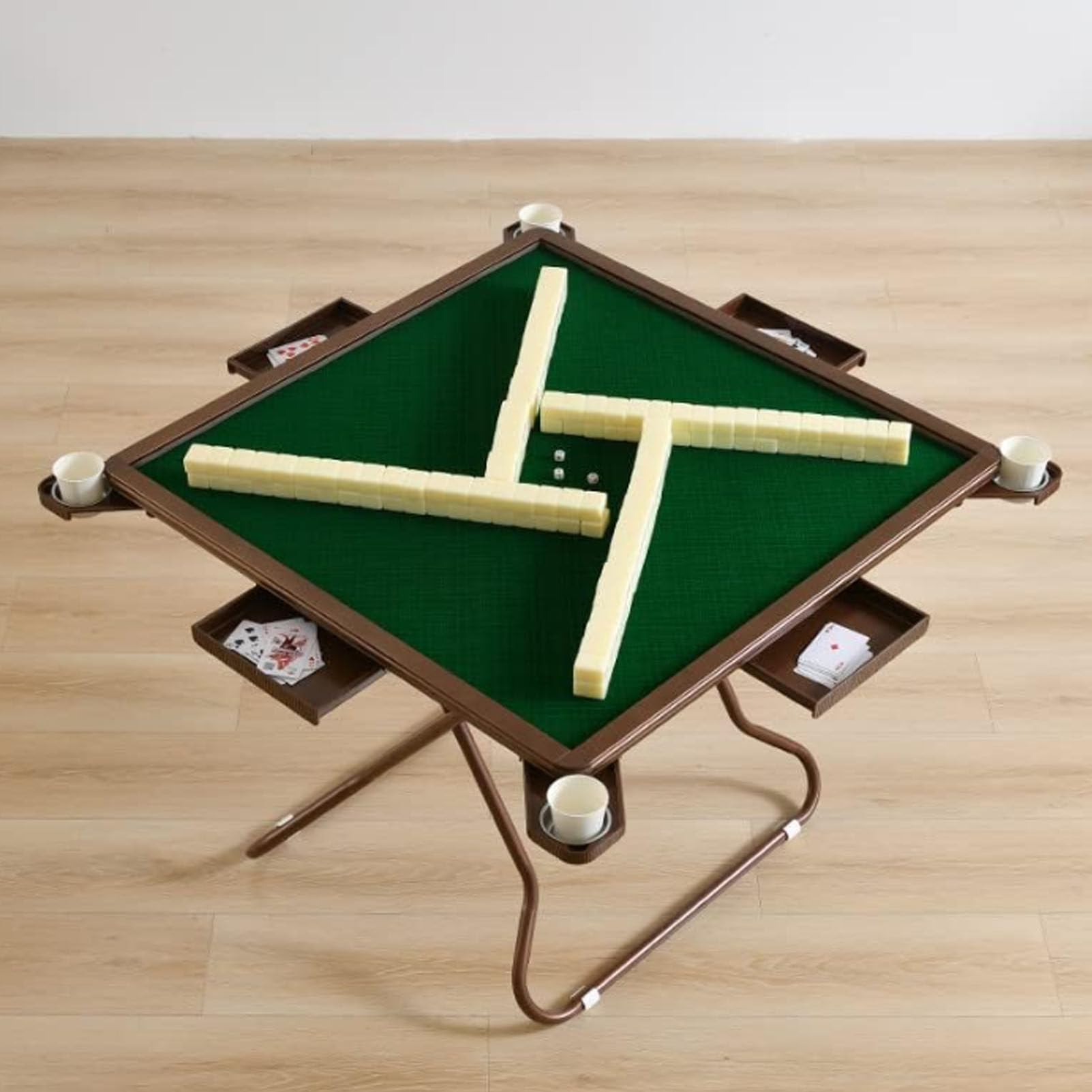 Tavolo Mahjong pieghevole, portatile, per 4 giocatori, con superficie in feltro e portabicchieri, per mahjong, poker, domino, puzzle e giochi da tavolo
