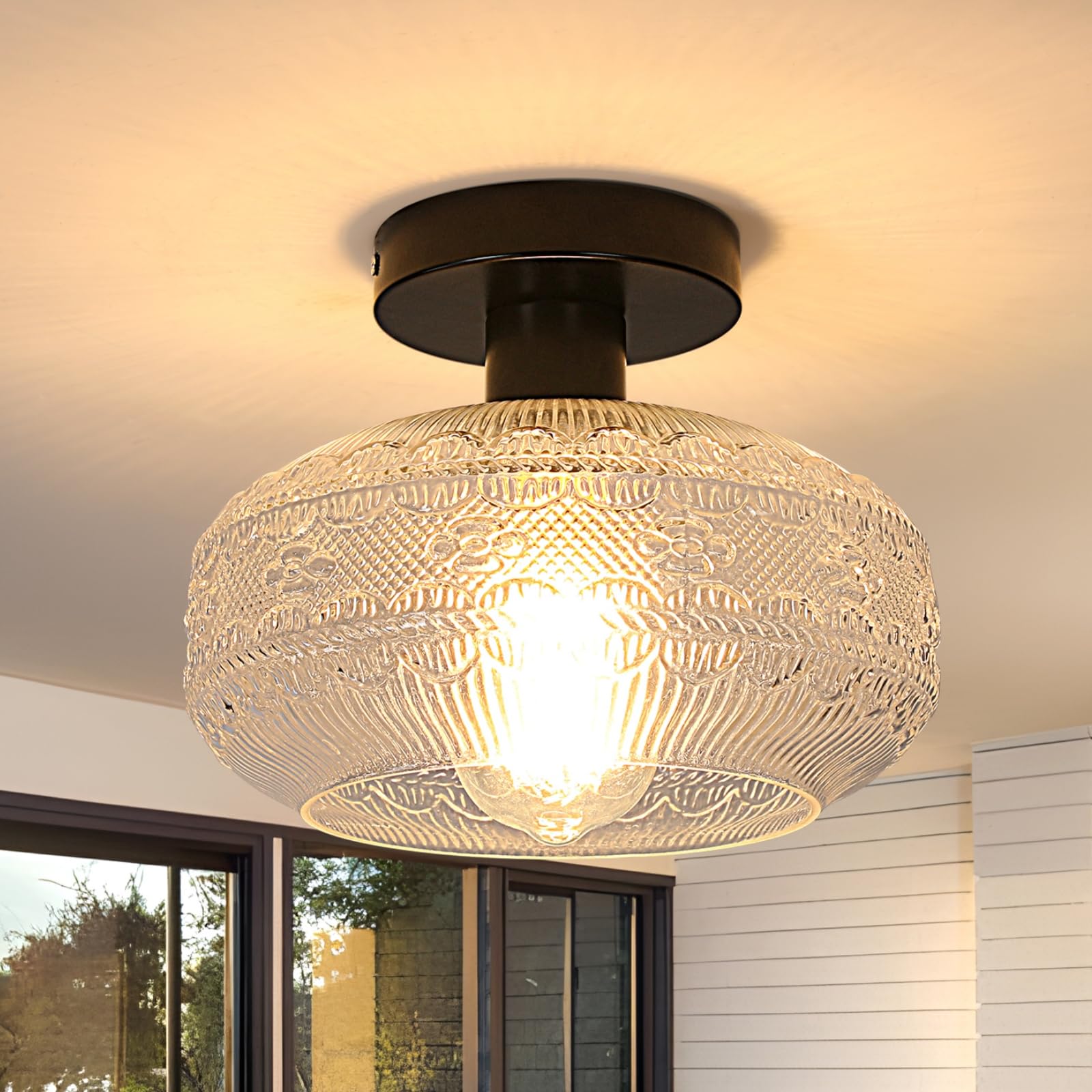 Goecosemi Flush Mount Ceiling Light Black Vintage Globe