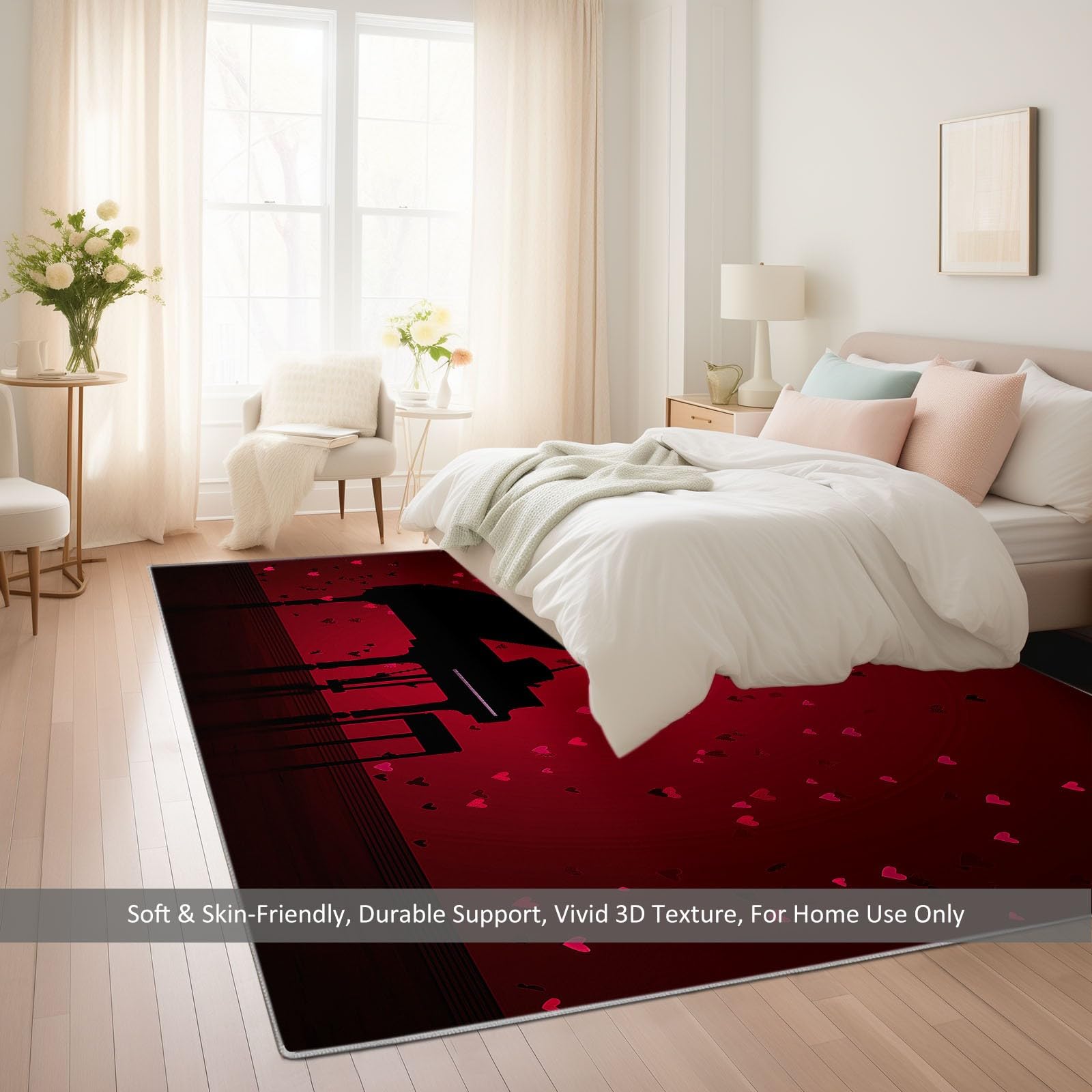 Generico Dywan do salonu Fortepian Czerwone Serce 180 x 240 cm Duży antypoślizgowy dywan do salonu, dywaniki do sypialni, nadające się do prania krótkie dywaniki z futra do pokoju dziecięcego do