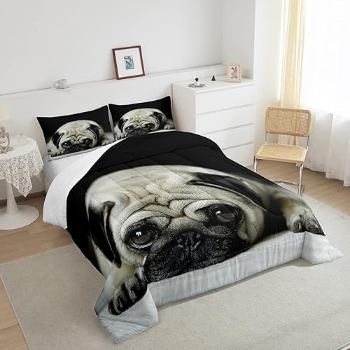 Miniatura 4 de Juego de edredón para perro, diseño de perro de dibujos animados, para niños y niñas en 3D, adorable, con estampado de cachorros, color negro, para