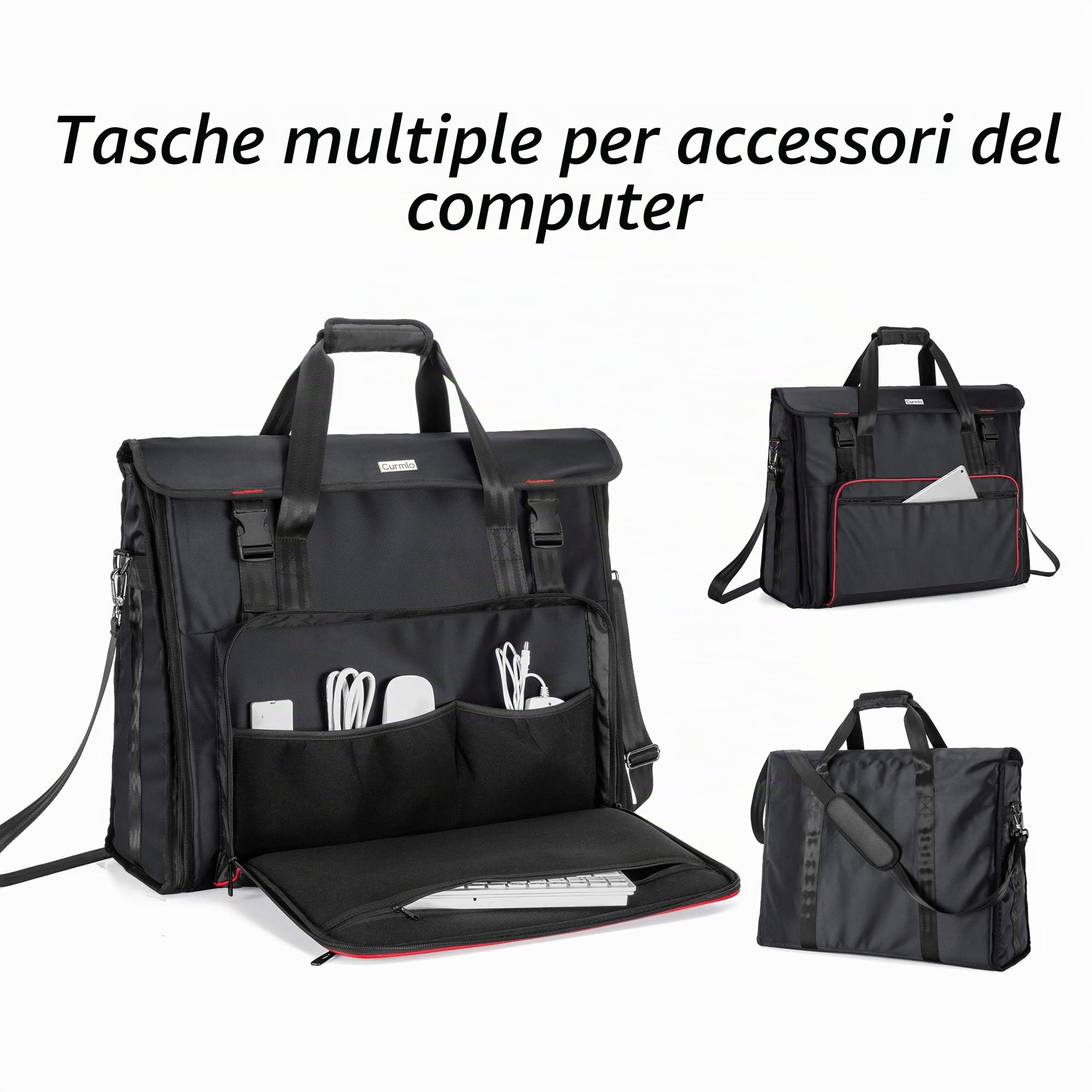 CURMIO Borsa da viaggio compatibile con computer desktop Apple iMac 27'', custodia per laptop compatibile con monitor iMac 27 pollici e accessori, Nero | Custodia da Viaggio per Schermo del Computer, Imbottitura Spessa, Tasca Accessori, Tracolla Rimovibil