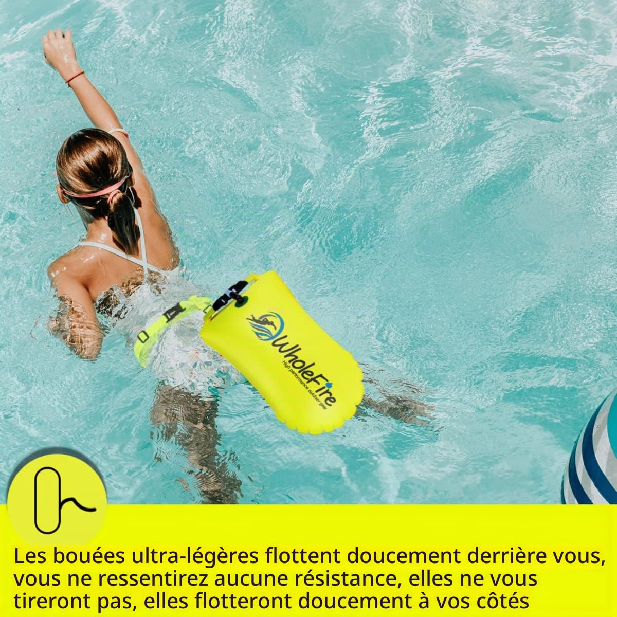 Bouée de natation gonflable étanche 20 L pour sports nautiques, nageurs en eau libre, triathlètes, kayakistes et plongeurs