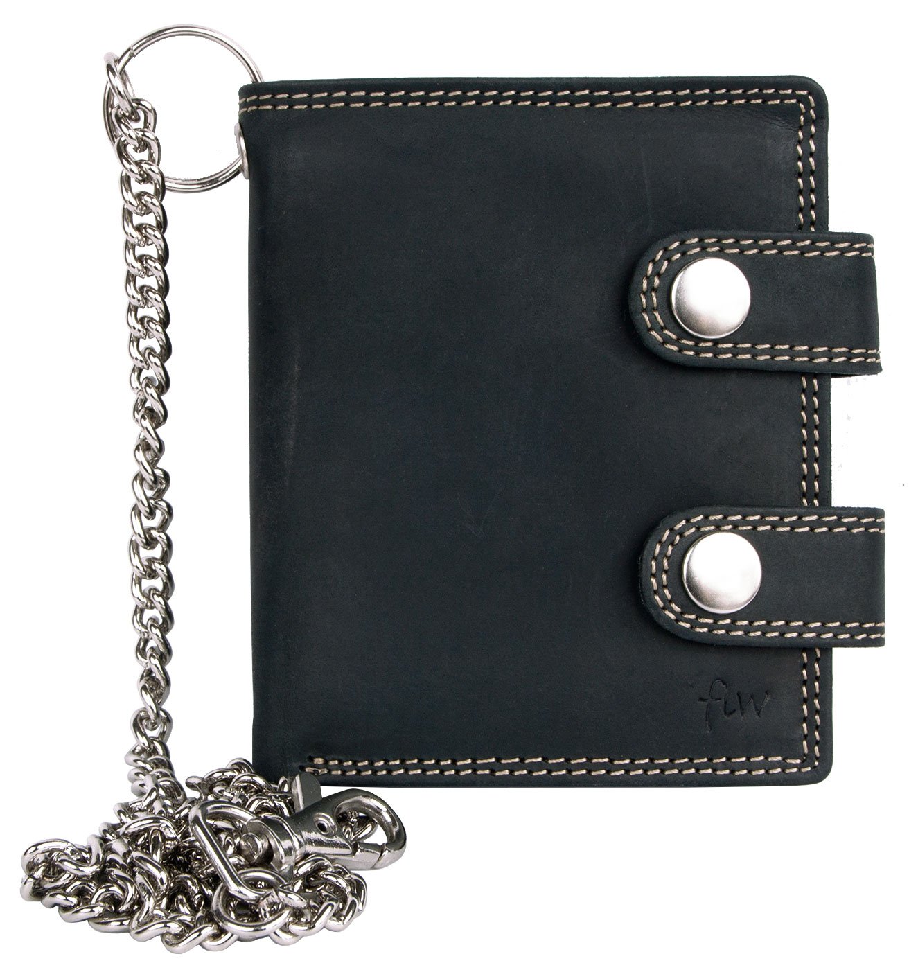 FLW Men's Dark Grey Biker's Pocket Sized Genuine Leather Wallet with a Chain to Hang