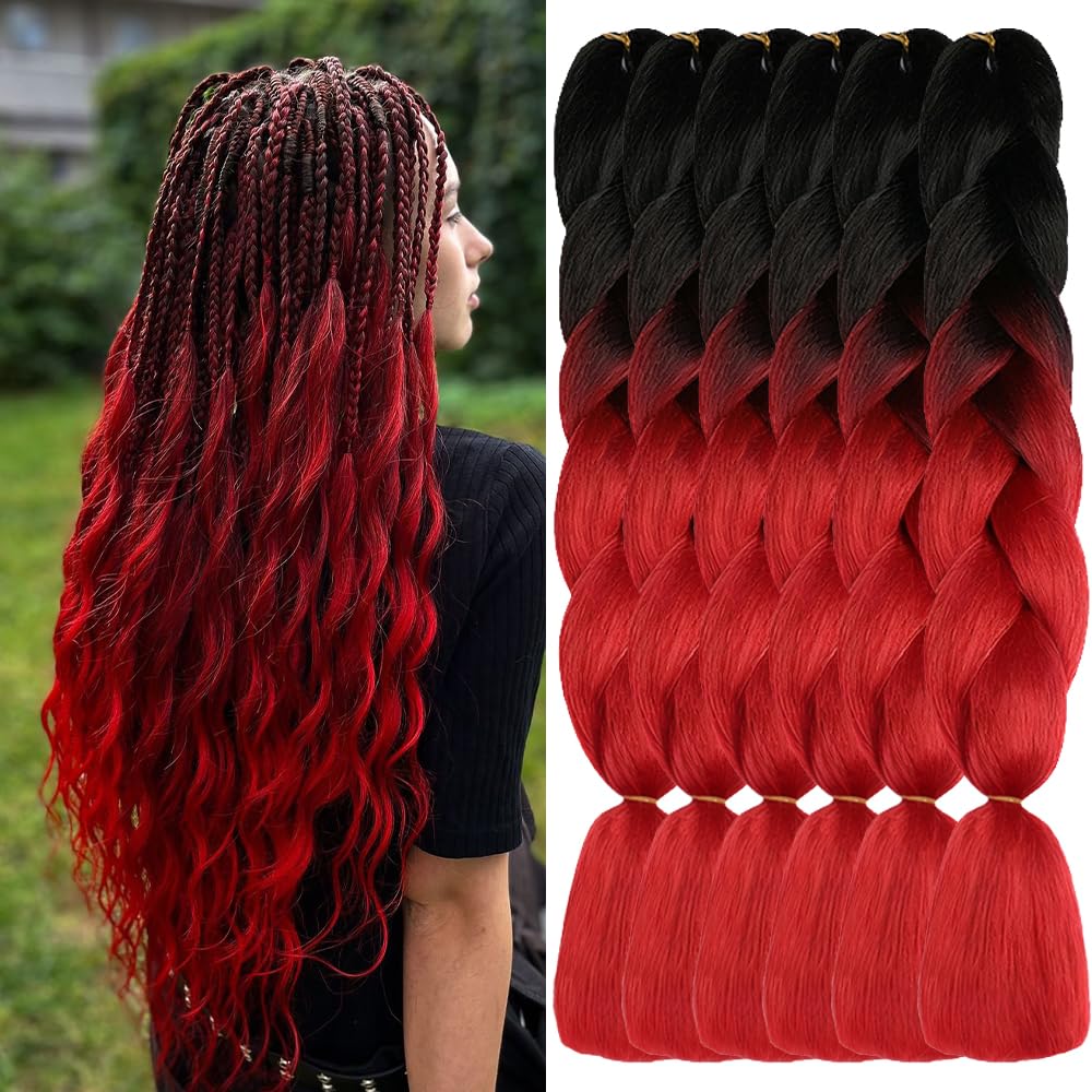 ShowJarlly Kanekalon Zopfhaar, 51 cm, Ombre Jumbo Braids, 5 Pakete afrikanische Zöpfe, Haarverlängerung aus Kunstfaser für Häkelzöpfe, Twisted Flechten (Schwarz/Dunkelbraun#) - 2