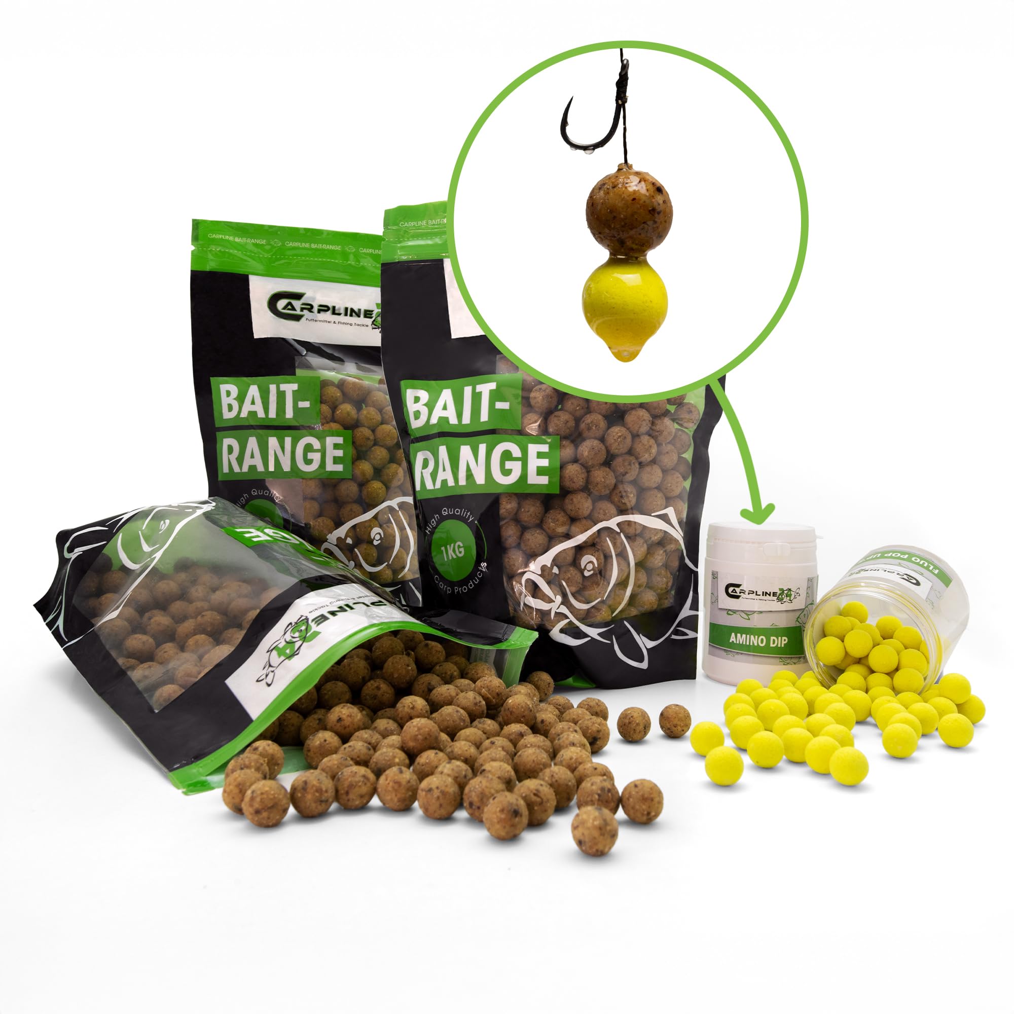 Tinuts Tigernuss Boilie Bundle - 3 kg - 16 mm - mit Pop Up Boilies und Amino Dip, Carp Baits, Karpfenköder zum Angeln, Set Futterboilies zum Anfüttern von Karpfen, Angelfutter mit Lockstoff