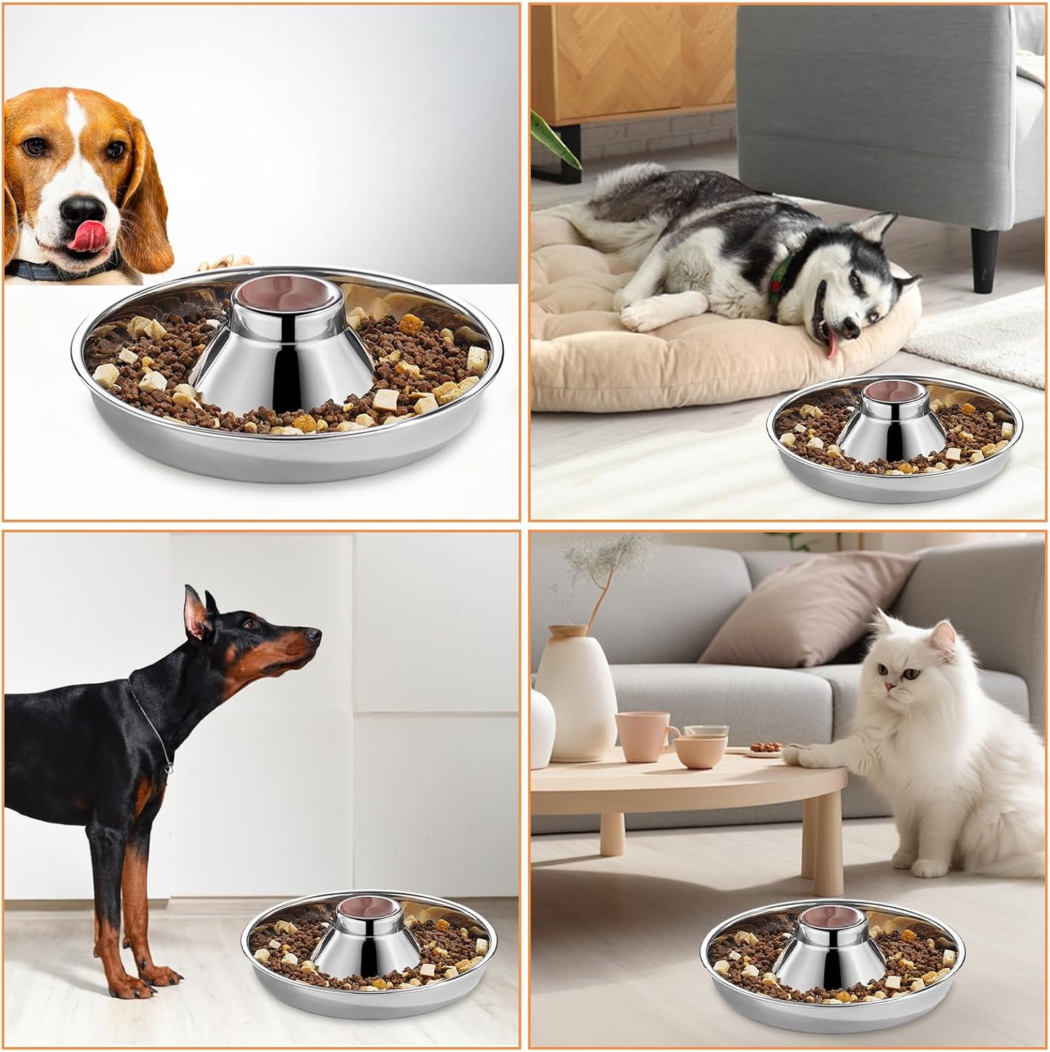 4 Pack Stainless Steel Slow Feed Dog Bowl - 11.8 Inch Stainless Steel Dog Bowls Small - Non-Skid Dog Food and Water Bowl - Feeding Weaning for Small Medium Large Dogs, Cat, Pets