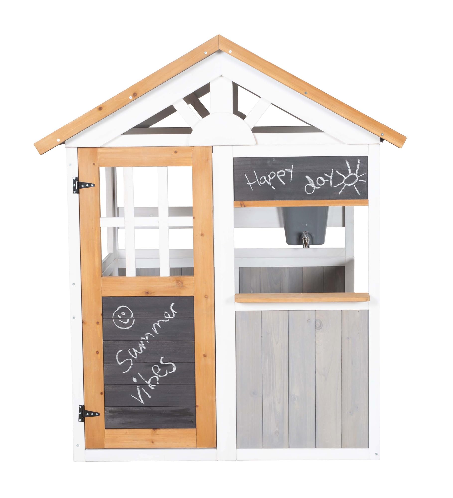 roba Spielhaus Outdoor Kinder ab 18 Monaten - Gartenhaus aus Holz mit Verkaufstheke & Wasserhahn - Kreatives Spielgerät für draußen - Erweiterbar mit Zubehör-Küche & Picknicktisch - Mehrfarbig