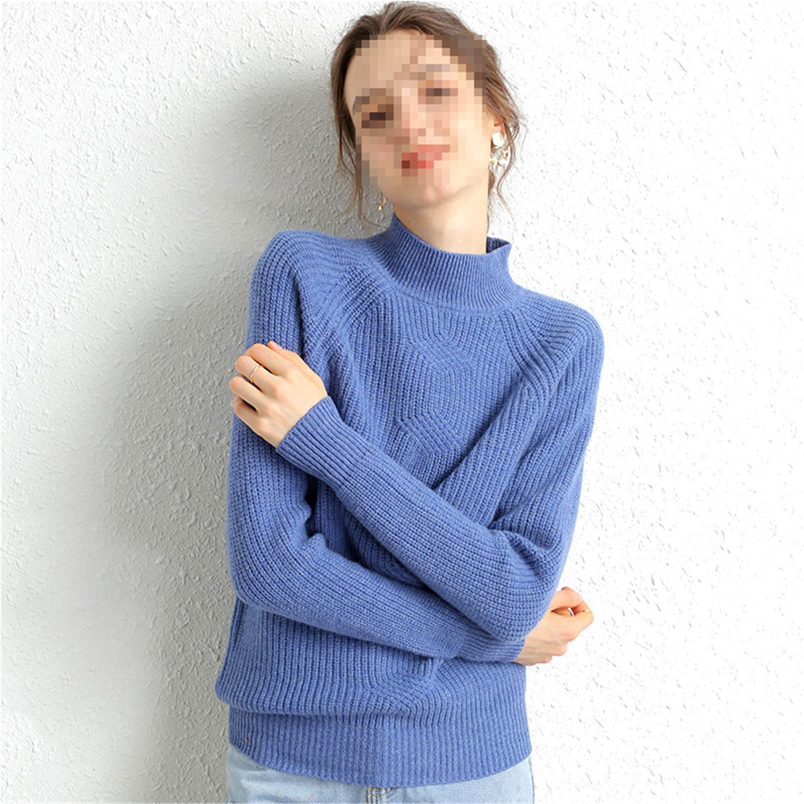 100% wełna kaszmirowy sweter damski golf ciepły sweter z długim rękawem sweter z dzianiny, BEŻOWY, XXL