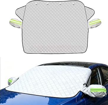 Windshield Cover for Winter Ice/Snow/Frost, Heavy Duty Thick Protective Windscreen Cover, Snow Ice Frost Dust Water Resistent, Heat Car Windshield Snow Cover 63"x46"