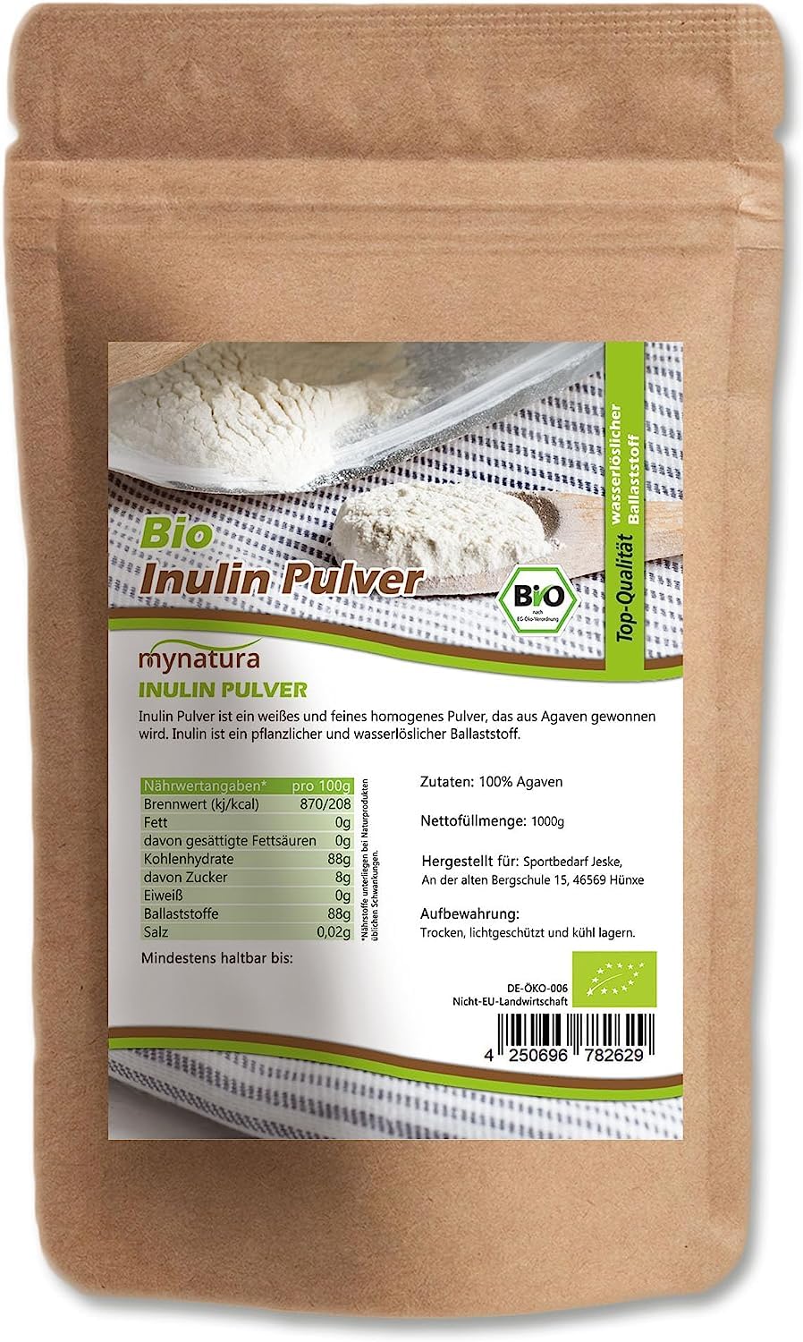 Mynatura Bio Inulin Pulver aus Agaven 1000g | Ballaststoffe homogenes Pulver | Verdauung Stoffwechsel Verdauung | Nahrungsergänzung (3x1000g)