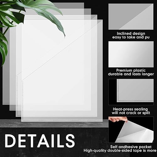 Miniatura 5 de Chinco Paquete de 4 bolsillos adhesivos para planificadores, bolsillos adhesivos transparentes para planificadores, hogar, oficina y accesorios