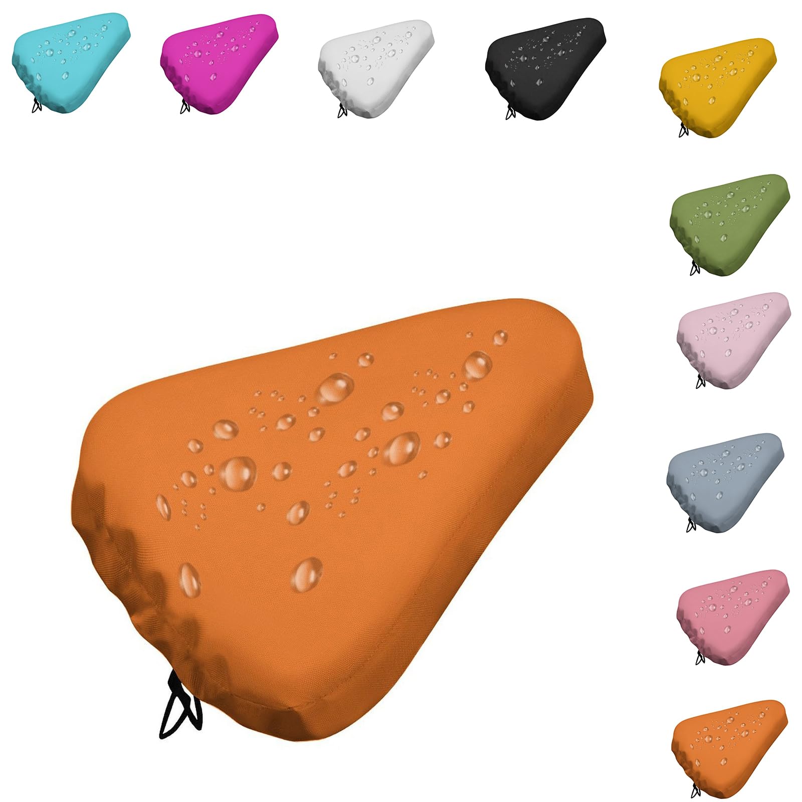 Mateju Waterproof Bike Seat Cushion Covers, Solid Color Bicycle Saddle Covers, Bicycle Seat Cushion Protector with Drawstring for Mountain & Road Bike Cycling (Orange 01,4 pieces)