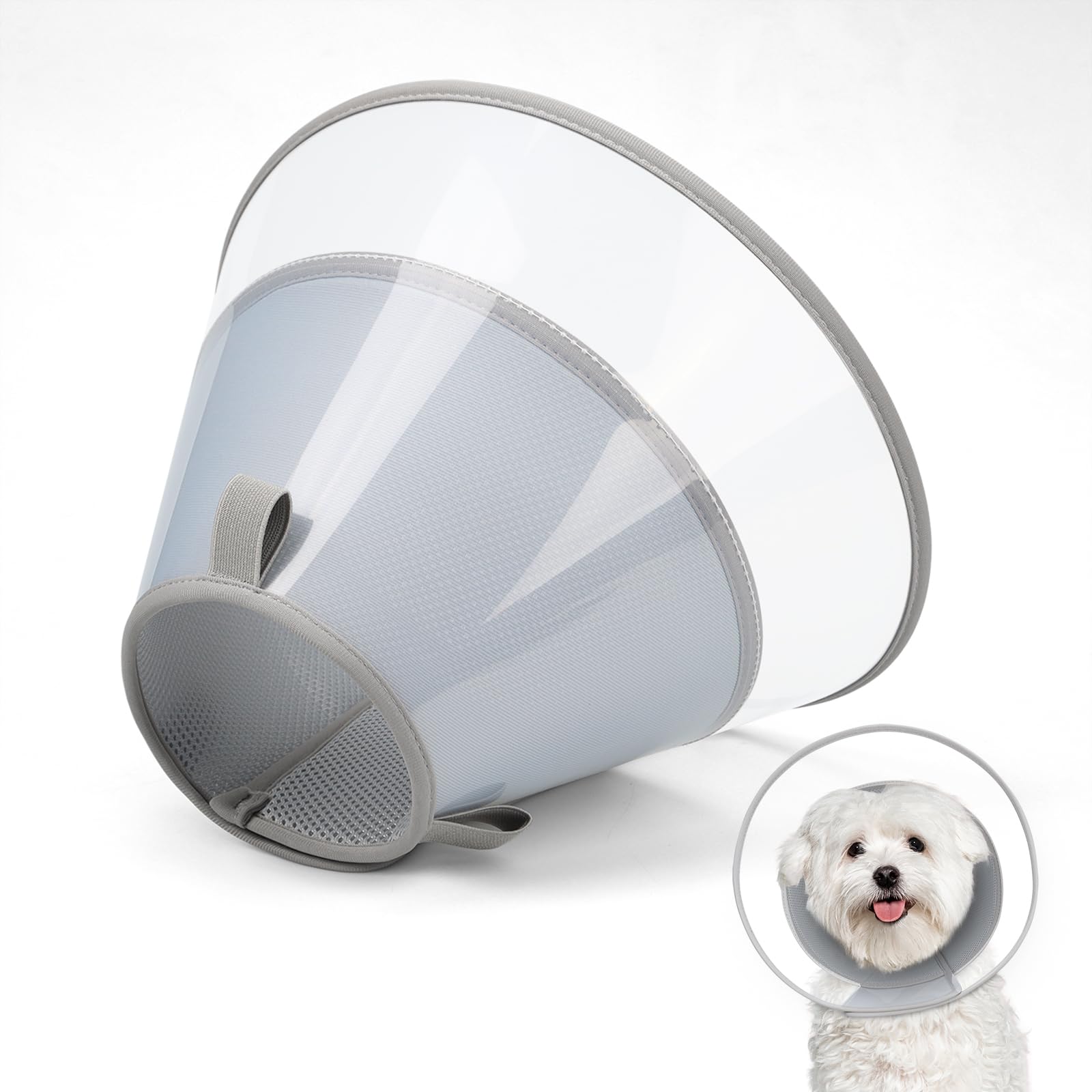 Supet Dog Cone Collar with Soft Pad, Transparent Elizabeth Recovery Collar for Large Medium, Small Dogs to Stop Licking