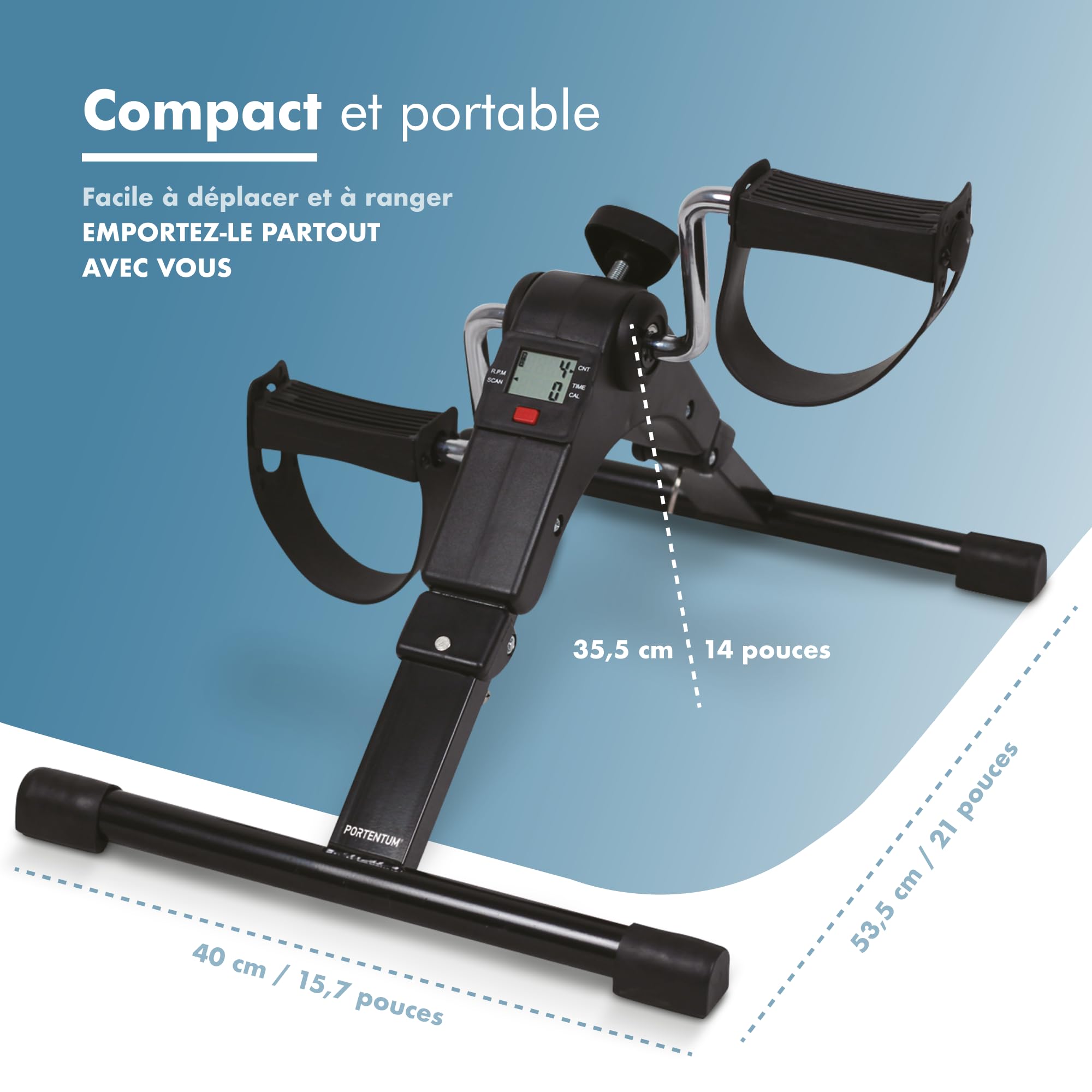 PORTENTUM Pedalier d’Appartement Senior – Pliable – Écran LCD 5 Fonctions – Mini Velo Bras et Jambes Compact avec résistance réglable – Design Portable pour Sport Maison