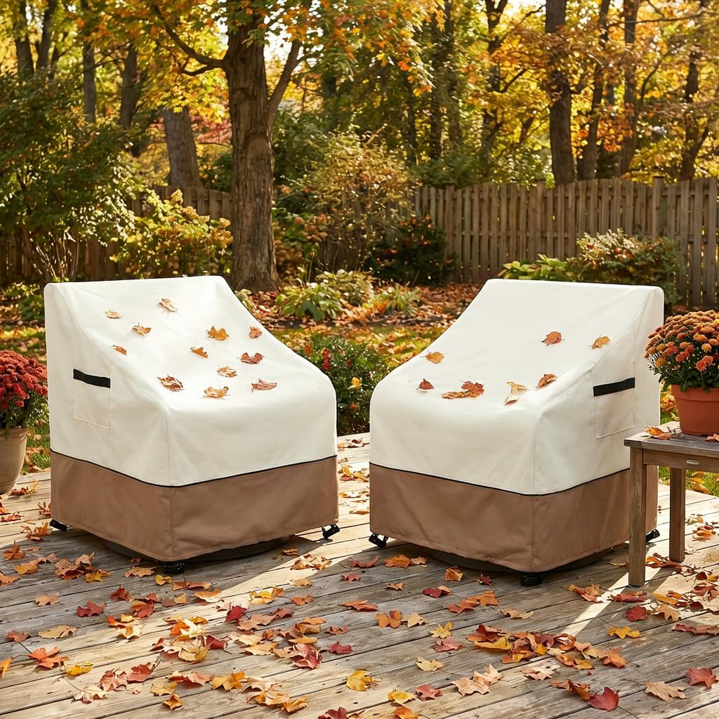Outdoor Chair Covers Heavy Duty Waterproof Patio Furniture Covers, 33" W x 35" D x 36" H Outdoor Furniture Cover 2 Pack (Beige & Brown)