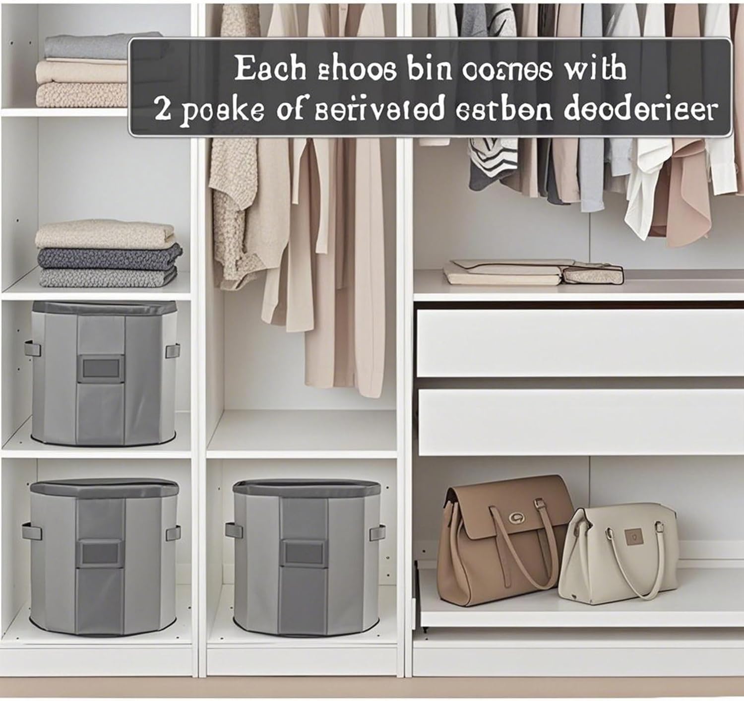 WEALTH,Shoe Storage Organizer with Dividers, Round Container Box, Gray