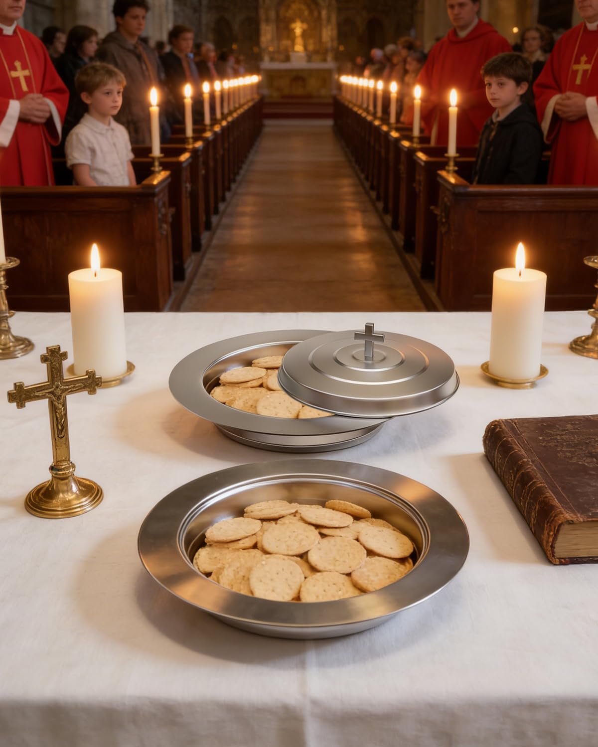 1PC Holy Communion Tray for Churches with Lid, Stainless Steel Communion Bread Tray Plates Polished Church Supplies Ware,Silver