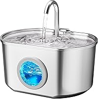 Neareal Stainless Steel Cat Water Fountain 74oz/2.2L with Water Level Window - Ultra-Quiet Pump, Quad Filtration for Cats & Dogs