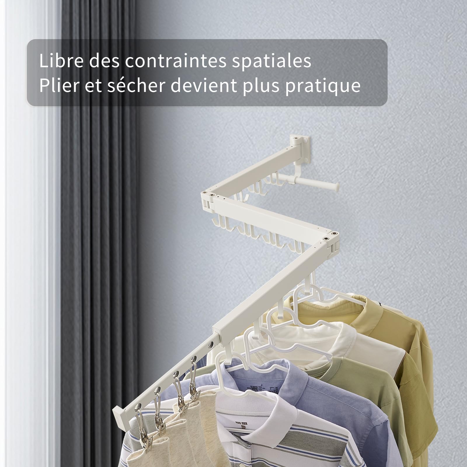 RFOUO Étendoir À Linge, Étendoir À Linge Mural, Séchoir À Linge Pliable, Étendoir À Linge Extensible, Convient pour Les Balcons, Buanderies, Salles De Bains Et Chambres (Blanc, 3 Plis)