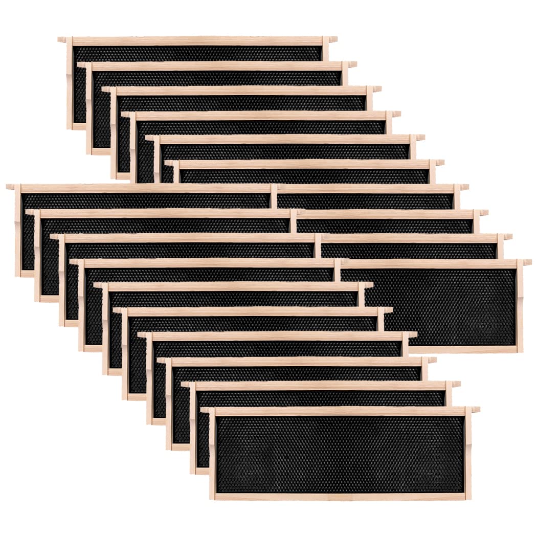 20 Pack Honey Bee Frames with 100% Beeswax Coated Food Grade Foundation Sheets, Complete Unassembled Medium Super Beehive Frames and Foundations
