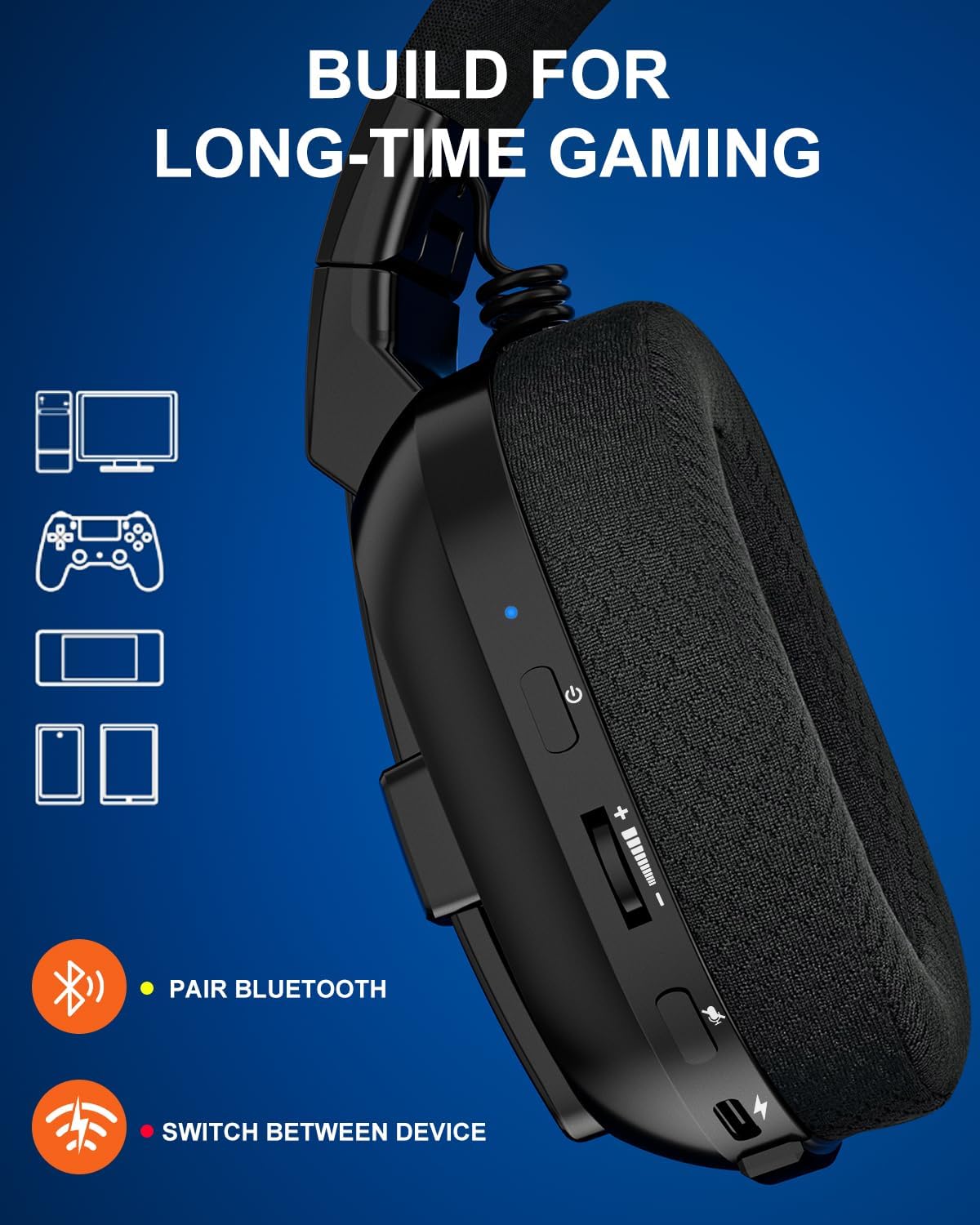 JIMYIU Casque Gaming sans Fil pour PC PS5 PS4 Mac, 2.4G/BT Wireless Casque Gamer, 50hr Batterie, Microphone Anti-Bruit pour Ordinateur Portable,Noir