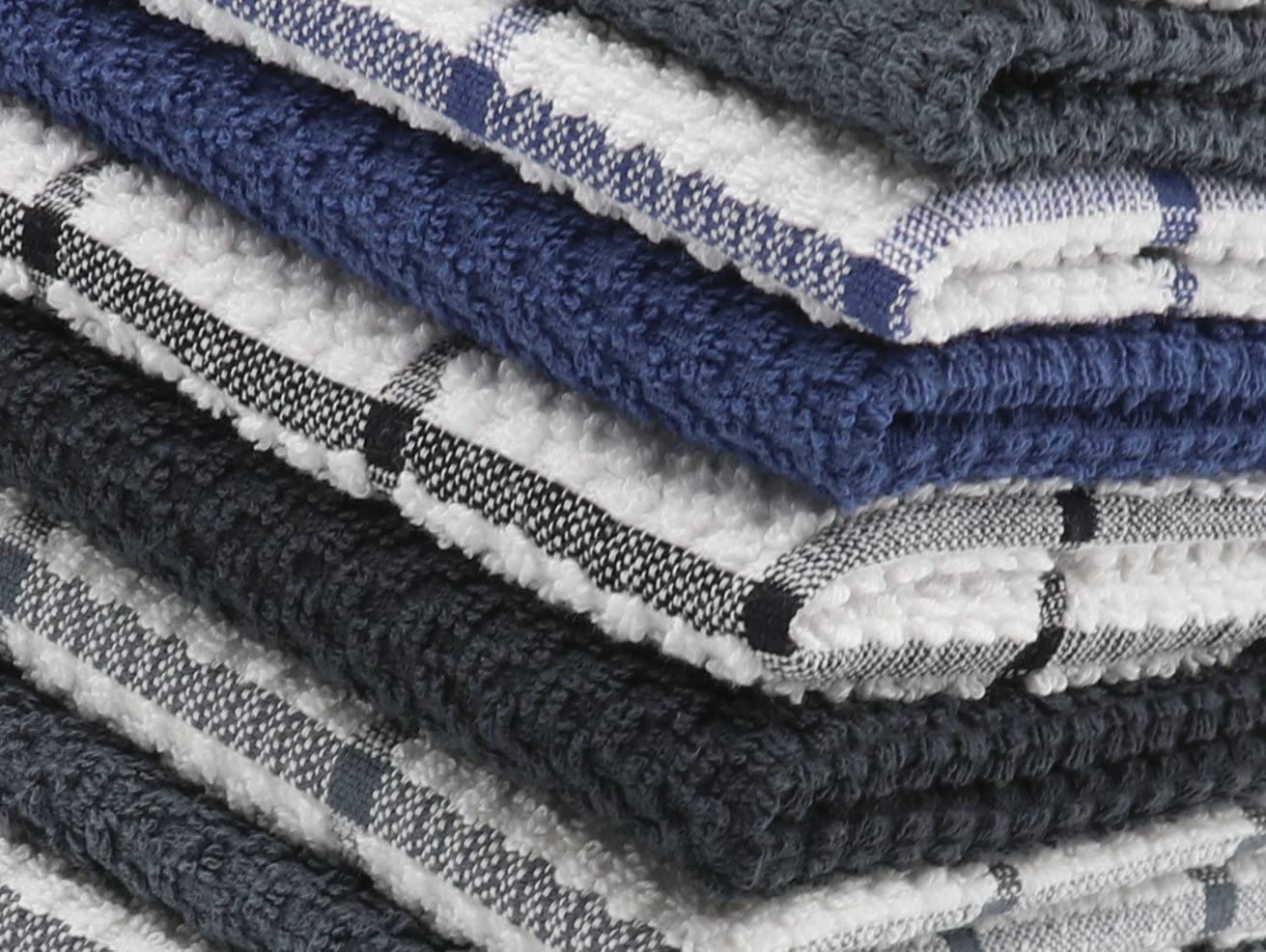 Ściereczki do naczyń z bawełnianej siatki, ściereczki do czyszczenia frotte, 30 x 30 cm, lekkie i miękkie, szybkoschnące ściereczki do naczyń, 8 szt./zestaw (czarno-wielokolorowe)