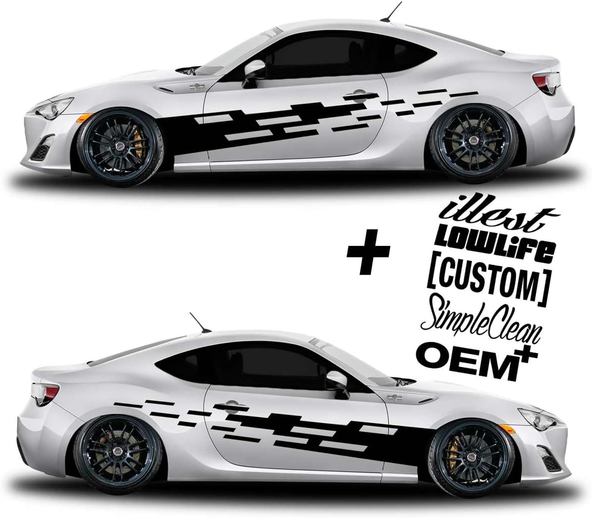 Vinyl Body Side Graphics Racing Flag car Truck Sticker Decal Universal 056 + Decals Illest, Lowlife, Custom, Simple Clean, OEM + (Black)