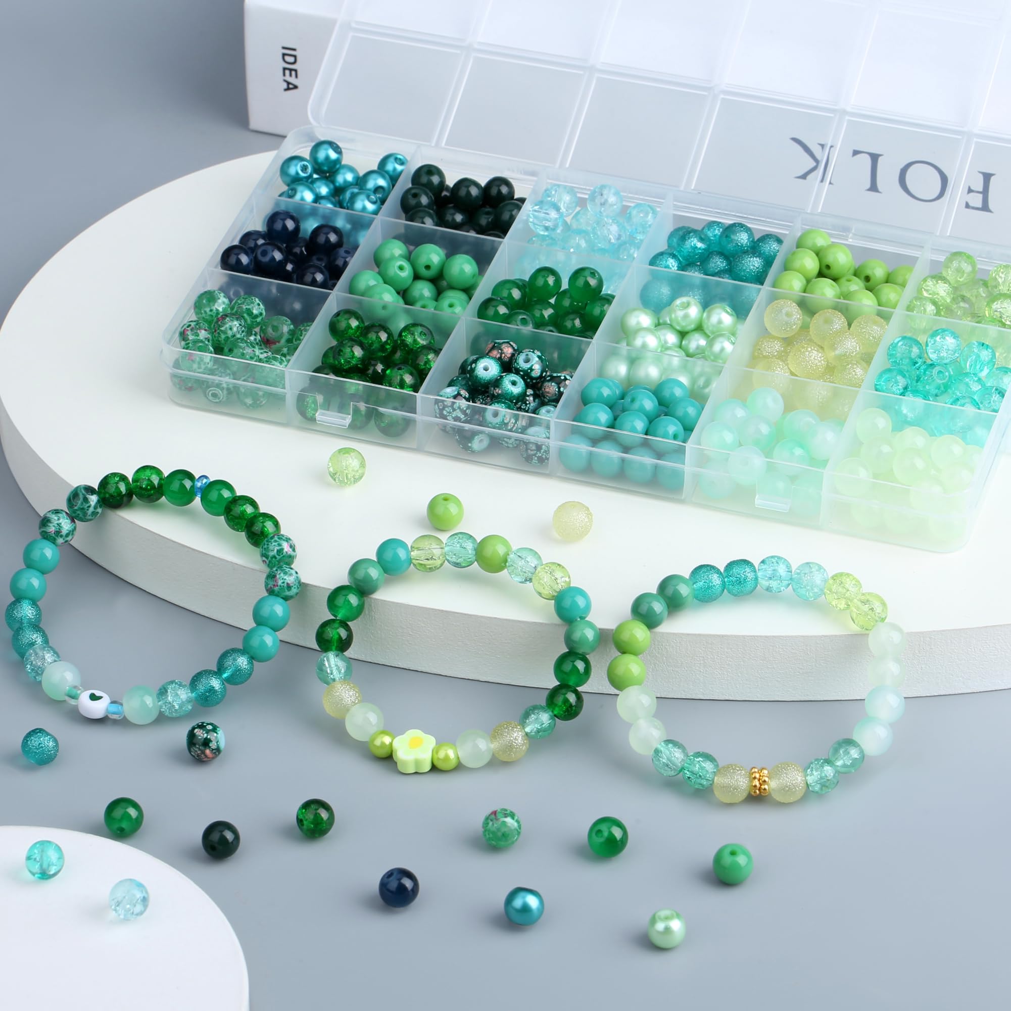 AWARDSEN 8mm Green Beads 360 PCS Crystal Imitation Glass Beads for Bracelet Making Kit Jewellery DIY Crafting - Image 3