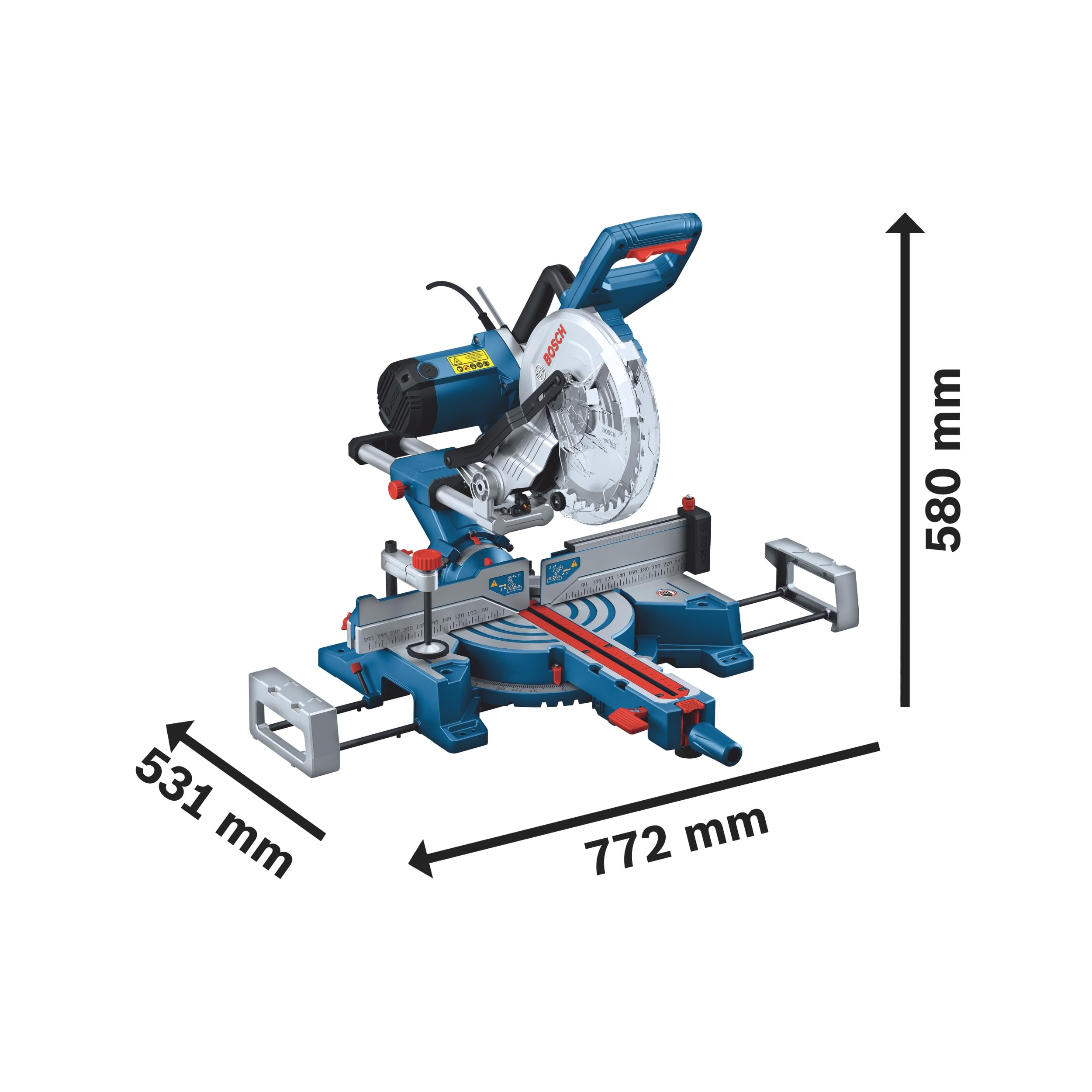 Bosch PRO Troncatrice radiale GCM 254 D (incl. 1x lama, 1x sacchetto raccoglipolvere, 1x guida di lunghezza, 1x morsetto, 1x chiave a brugola, 1x dima di calibrazione)