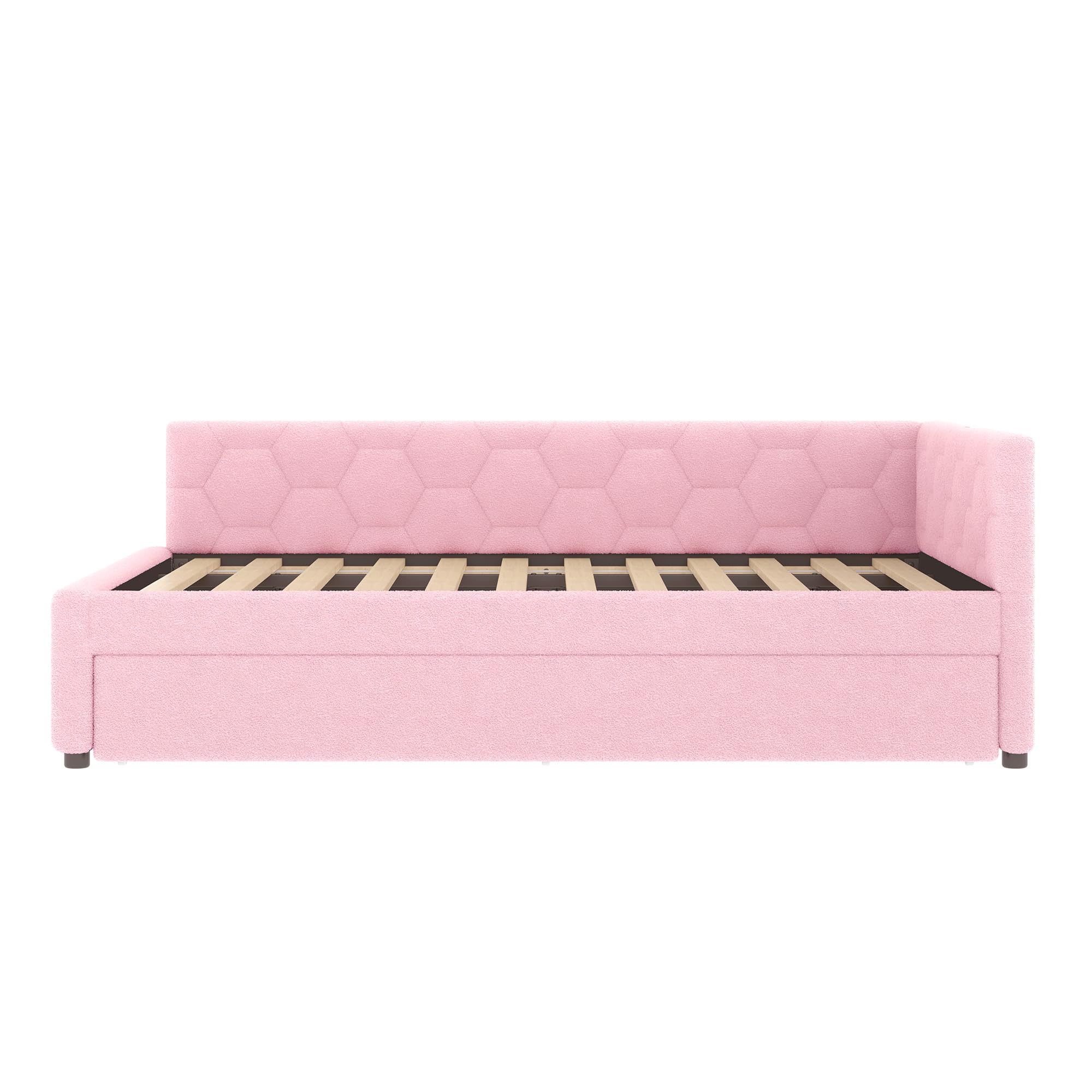 Letto Tessile 140x200cm con Sommier a doghe stabili e Struttura Letto Matrimoniale fissa divano piattaforma in legno mdf estensibile secondo letto estraibile tessuto Rosa