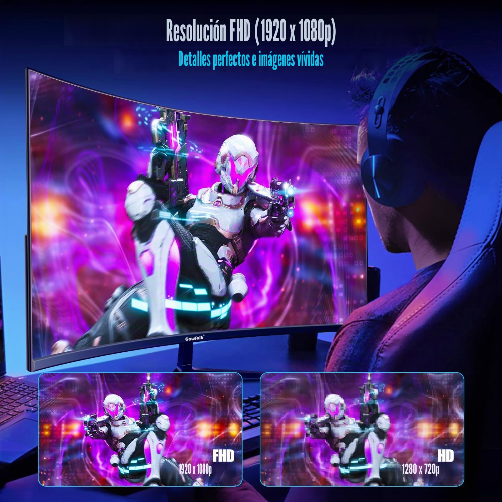 Gawfolk Monitor Gaming 144hz 27 Pulgadas Curvo, Monitor PC 165Hz Full HD 1080P, Pantalla Ordenador Curva 1800R con FreeSync y Tecnología Eye Care, Compatible con VESA